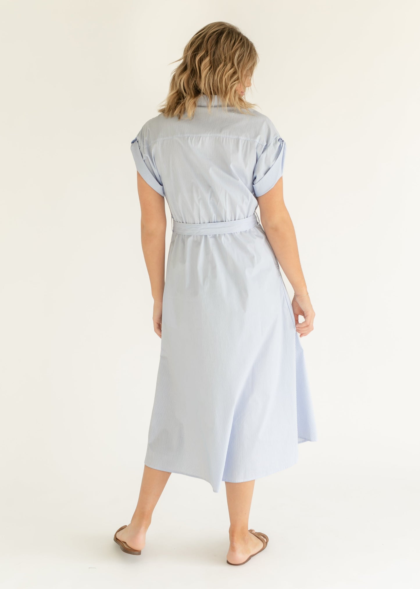 elan Blue Striped Short Sleeve Shirt Dress - FINAL SALE