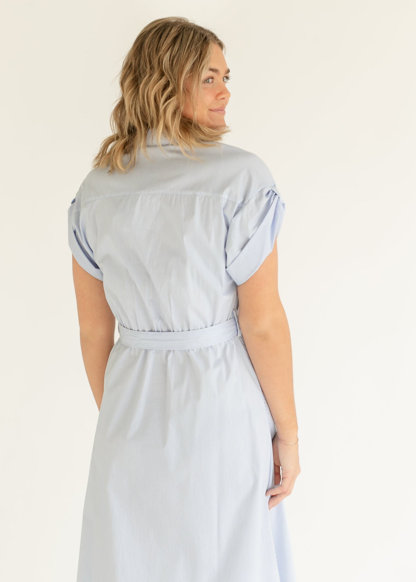 elan Blue Striped Short Sleeve Shirt Dress - FINAL SALE