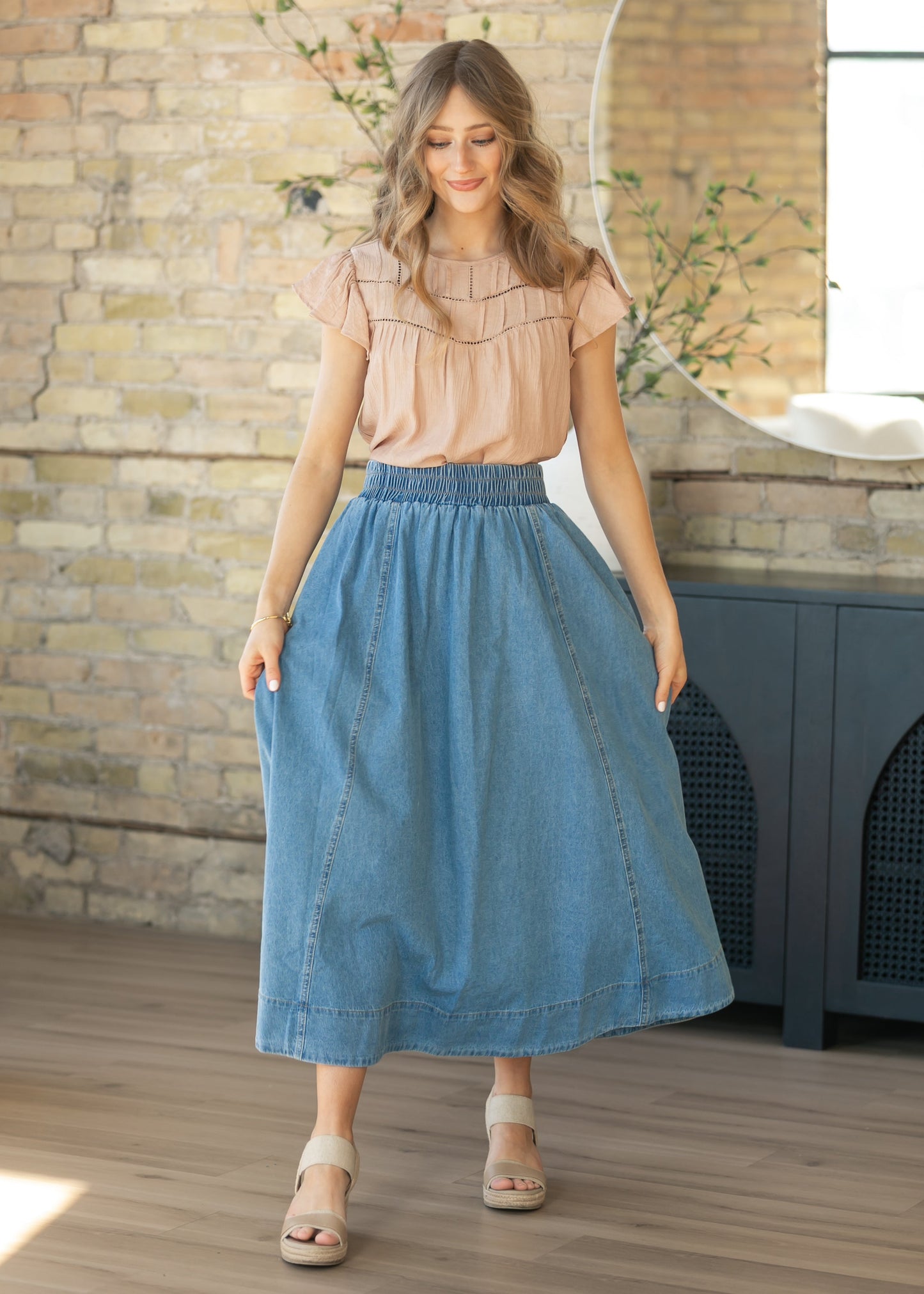 Blush Ladder Lace Flounce Sleeve Top