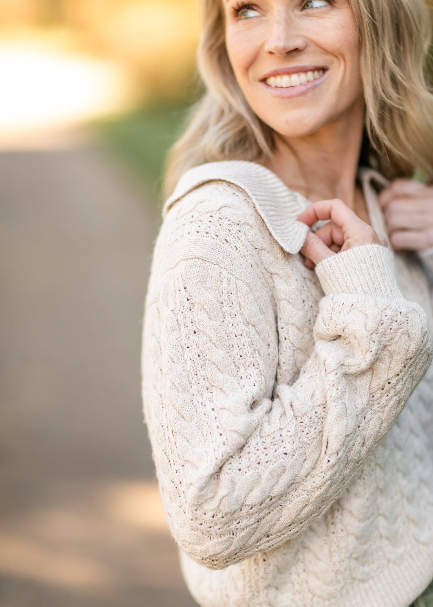 Blythe Cable Knit Polo Heather Oat Sweater - FINAL SALE