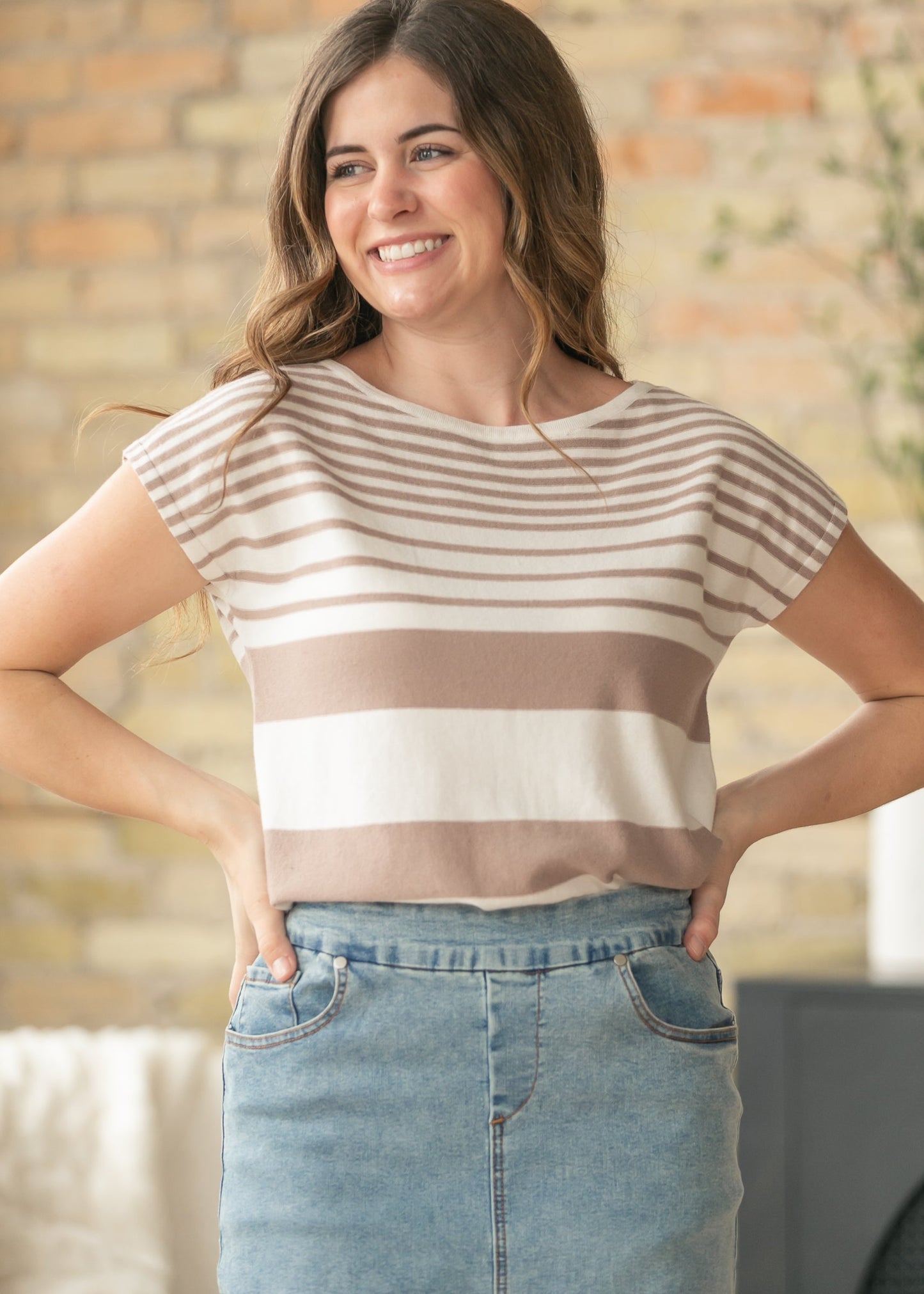 Boat Neck Cap Sleeve Stripe Top