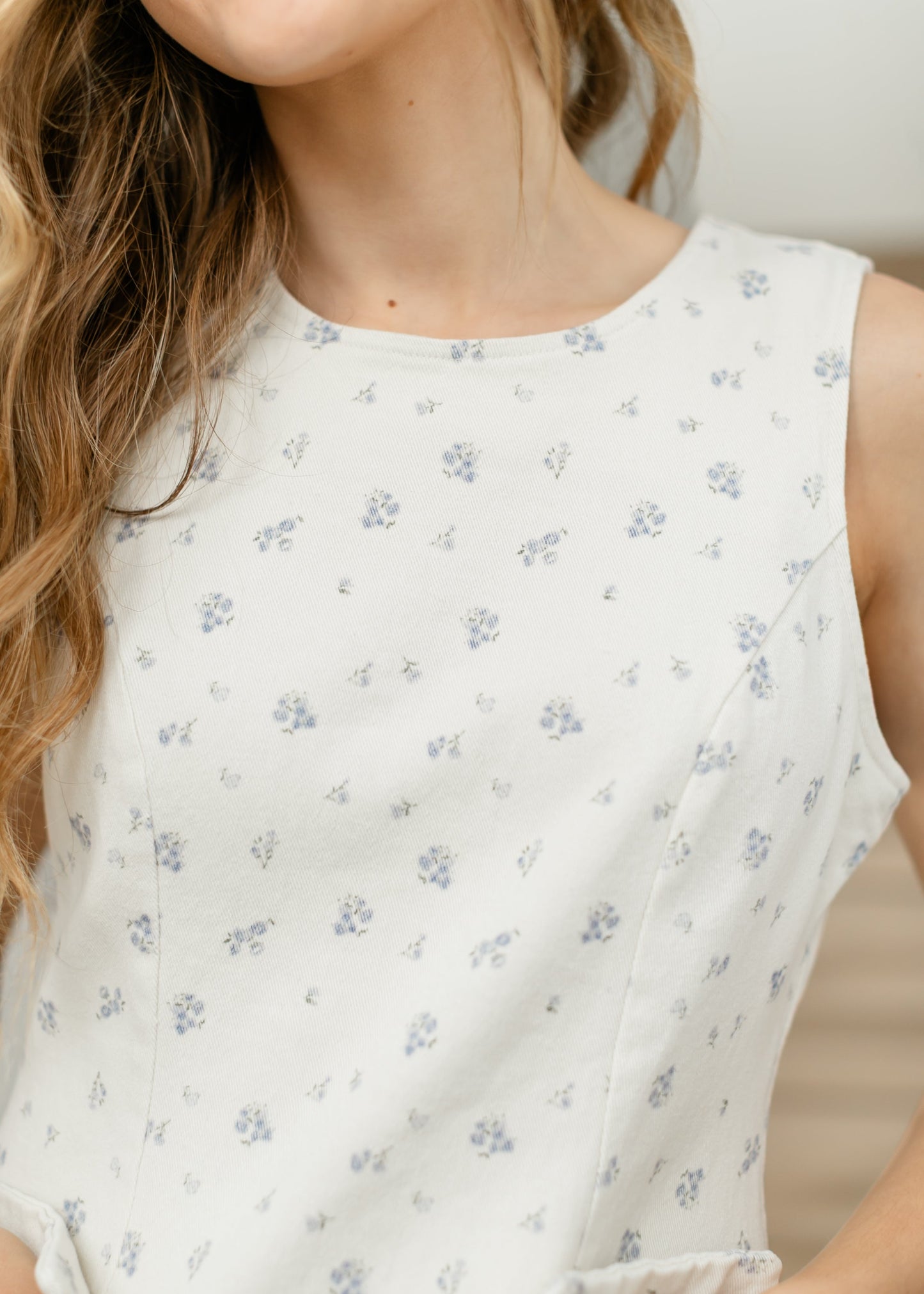 Boat Neck Sleeveless Floral Twill Midi Dress