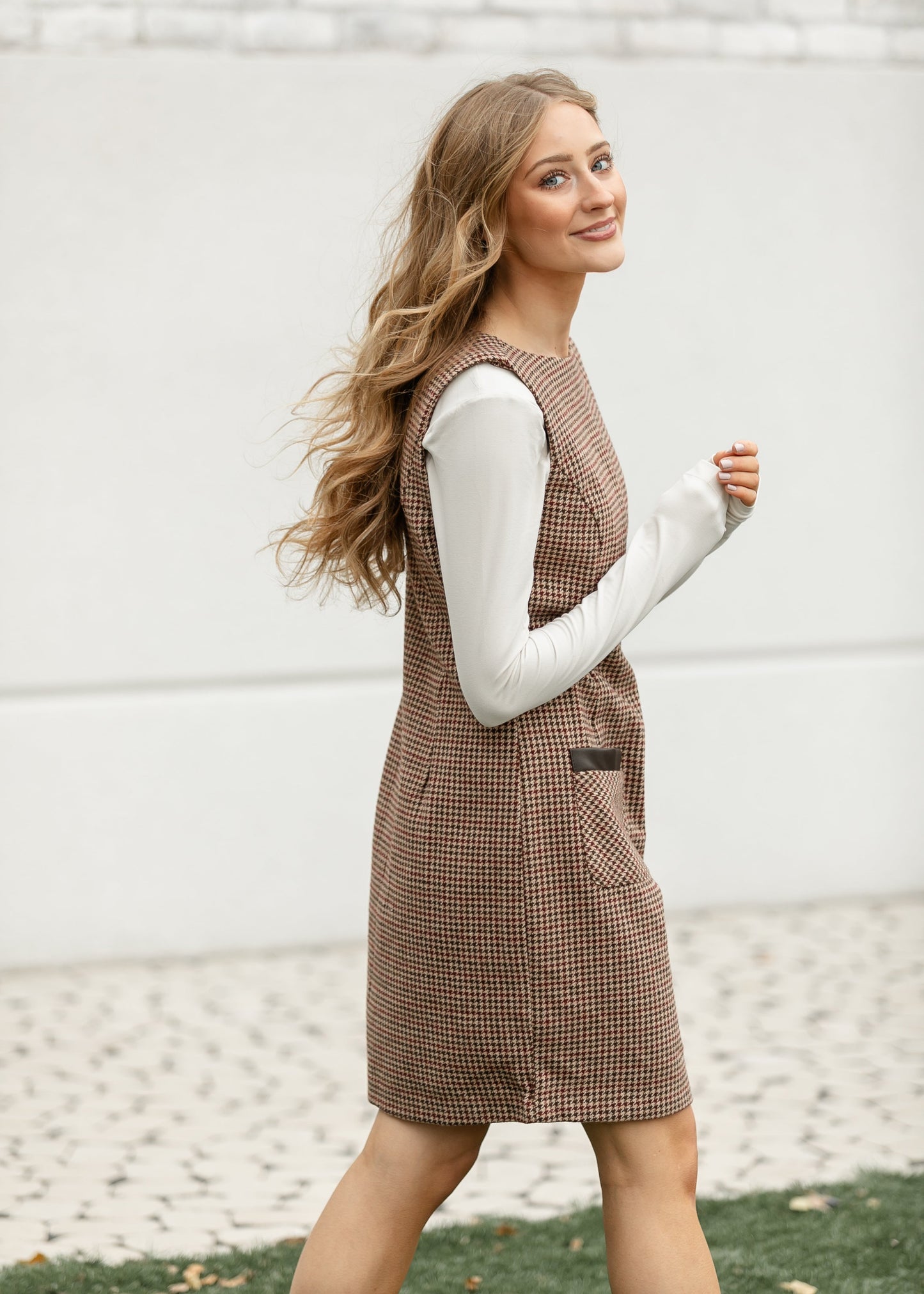 Boat Neck Sleeveless Houndstooth Midi Dress - FINAL SALE