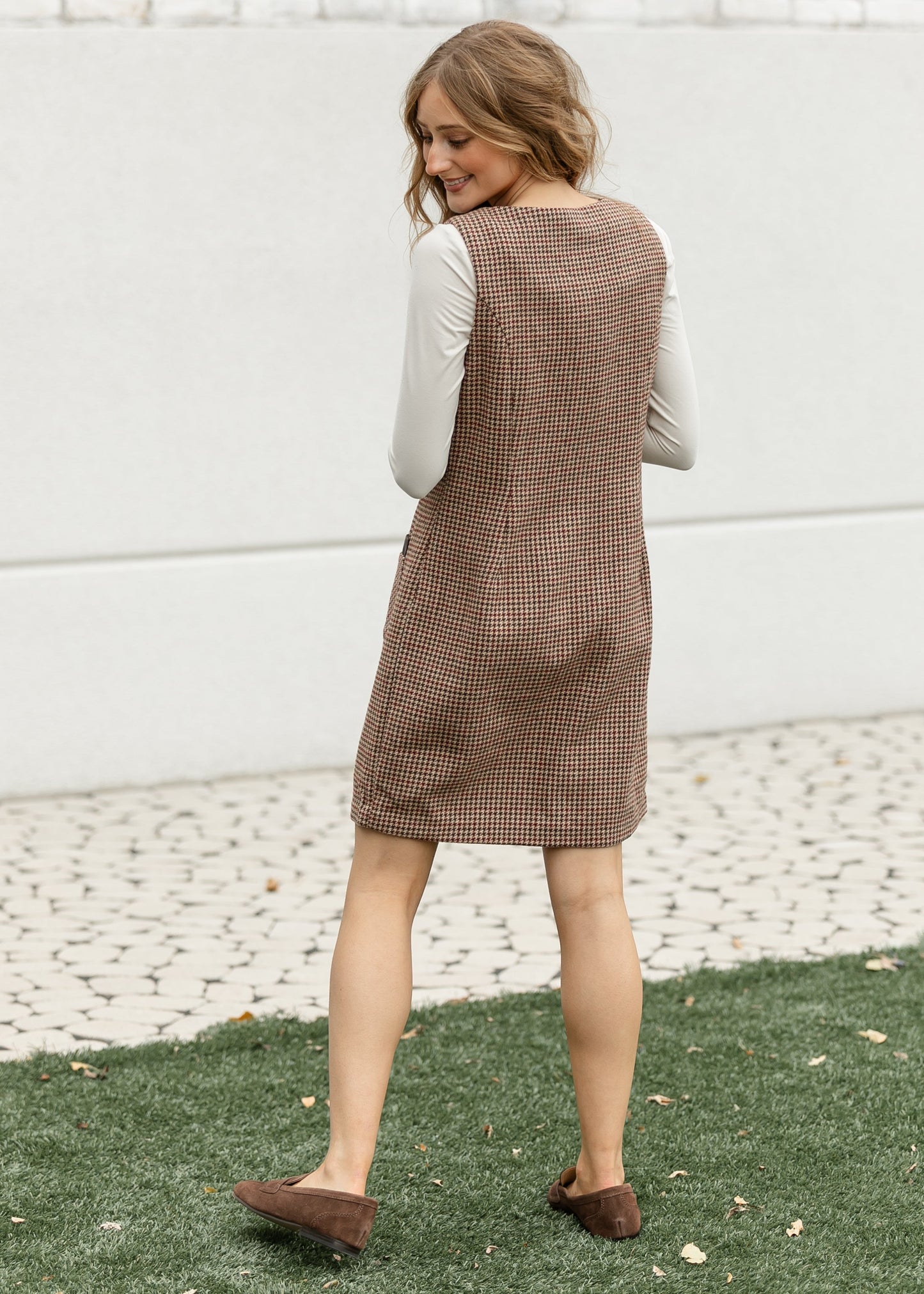 Boat Neck Sleeveless Houndstooth Midi Dress - FINAL SALE