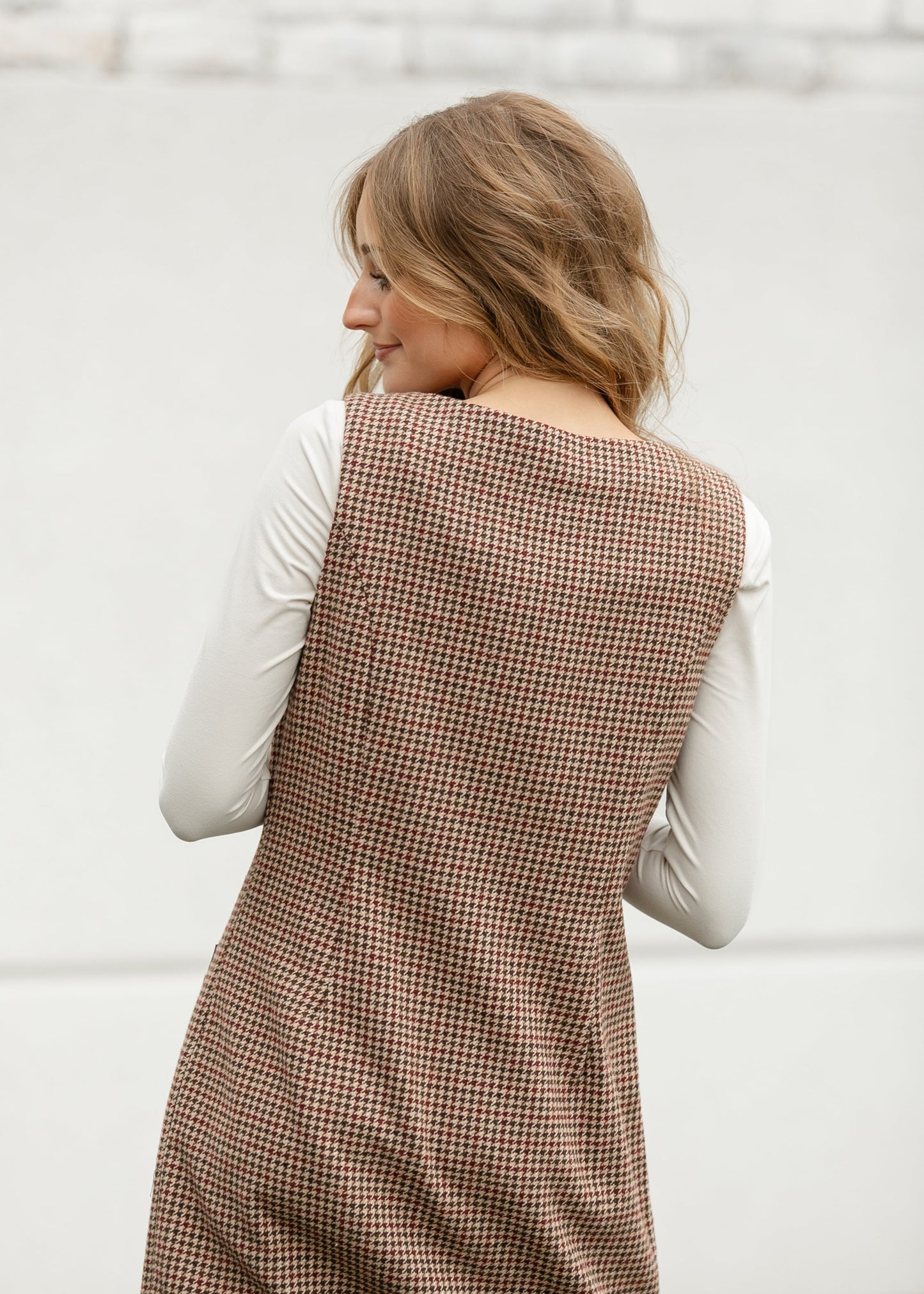 Boat Neck Sleeveless Houndstooth Midi Dress - FINAL SALE