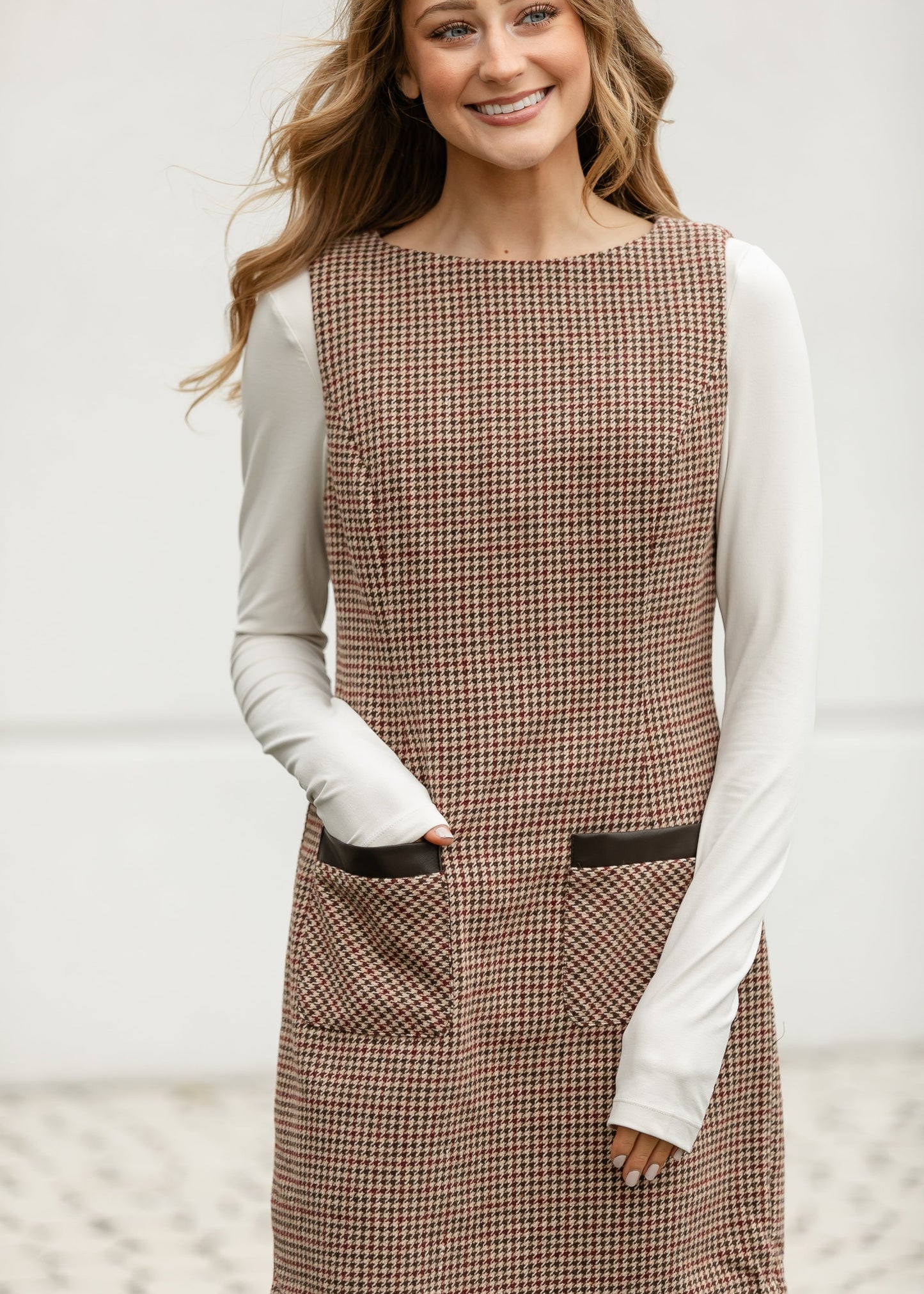 Boat Neck Sleeveless Houndstooth Midi Dress - FINAL SALE