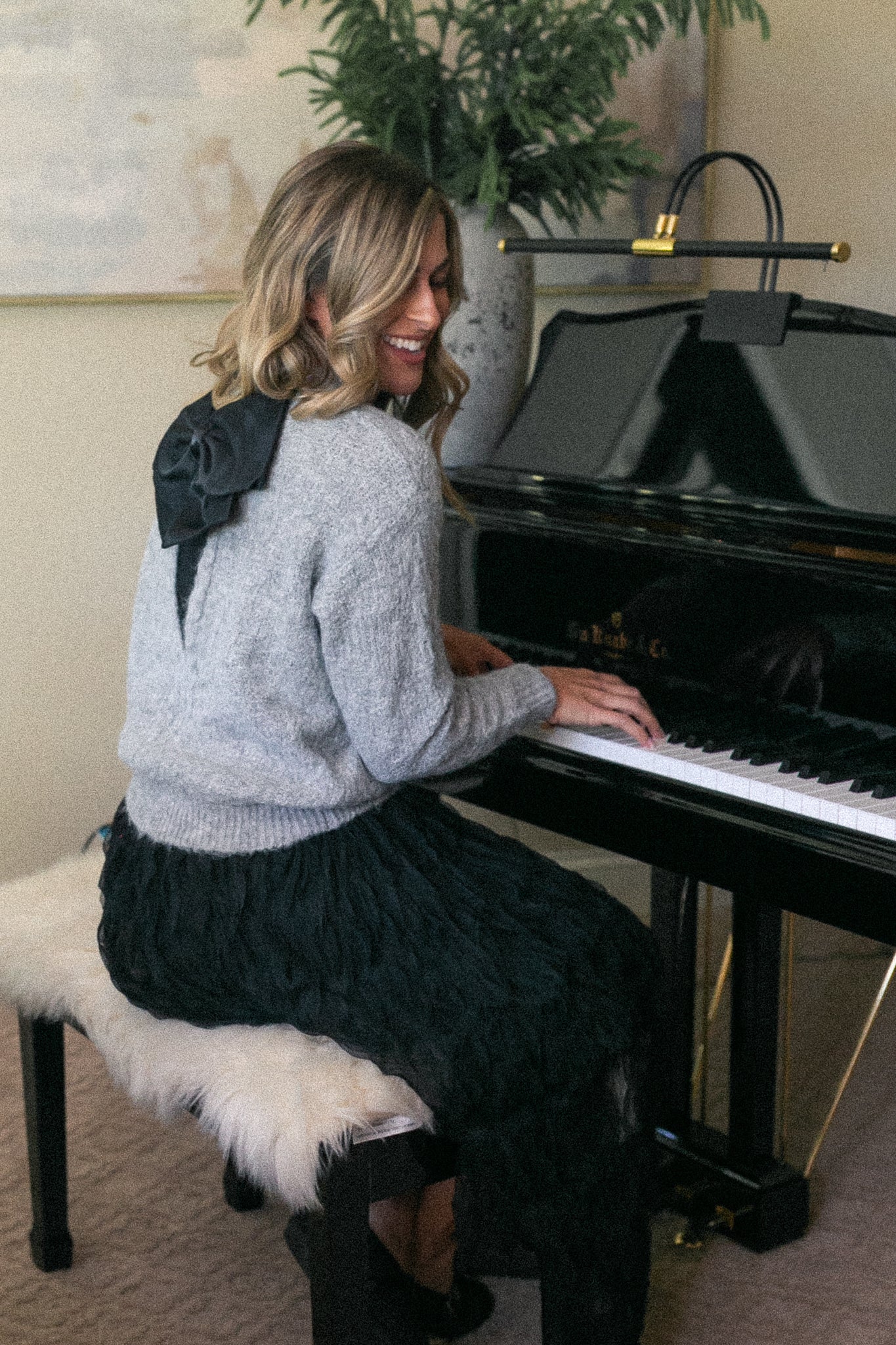 Bow Back Lurex Fuzzy Sweater - FINAL SALE