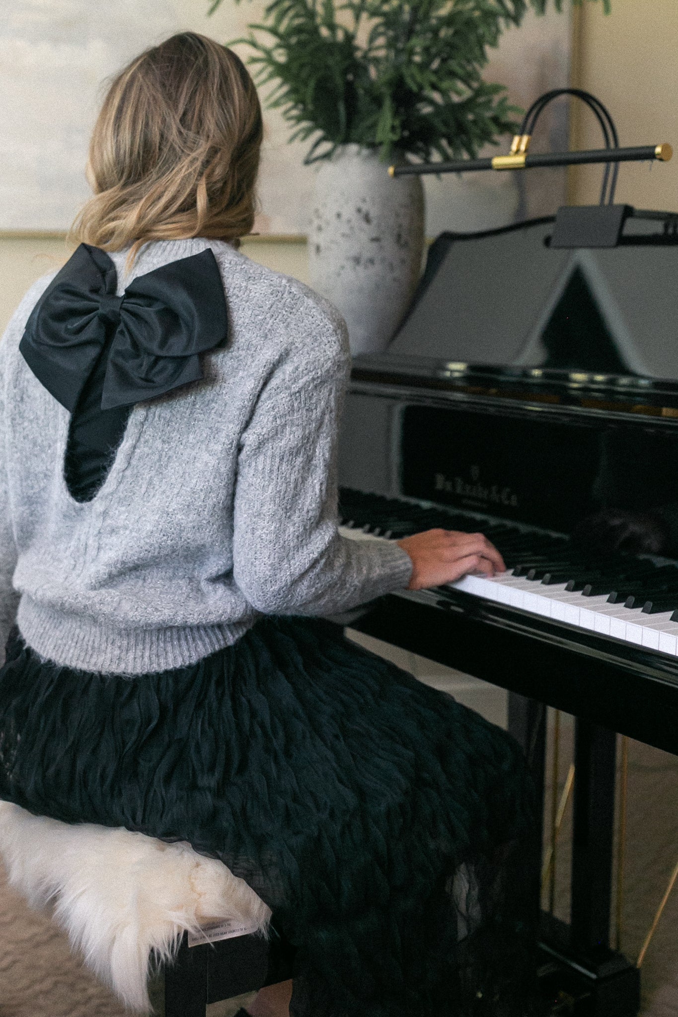 Bow Back Lurex Fuzzy Sweater - FINAL SALE
