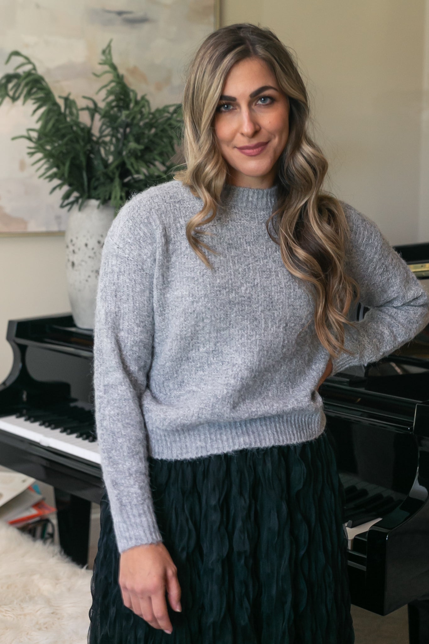 Bow Back Lurex Fuzzy Sweater - FINAL SALE
