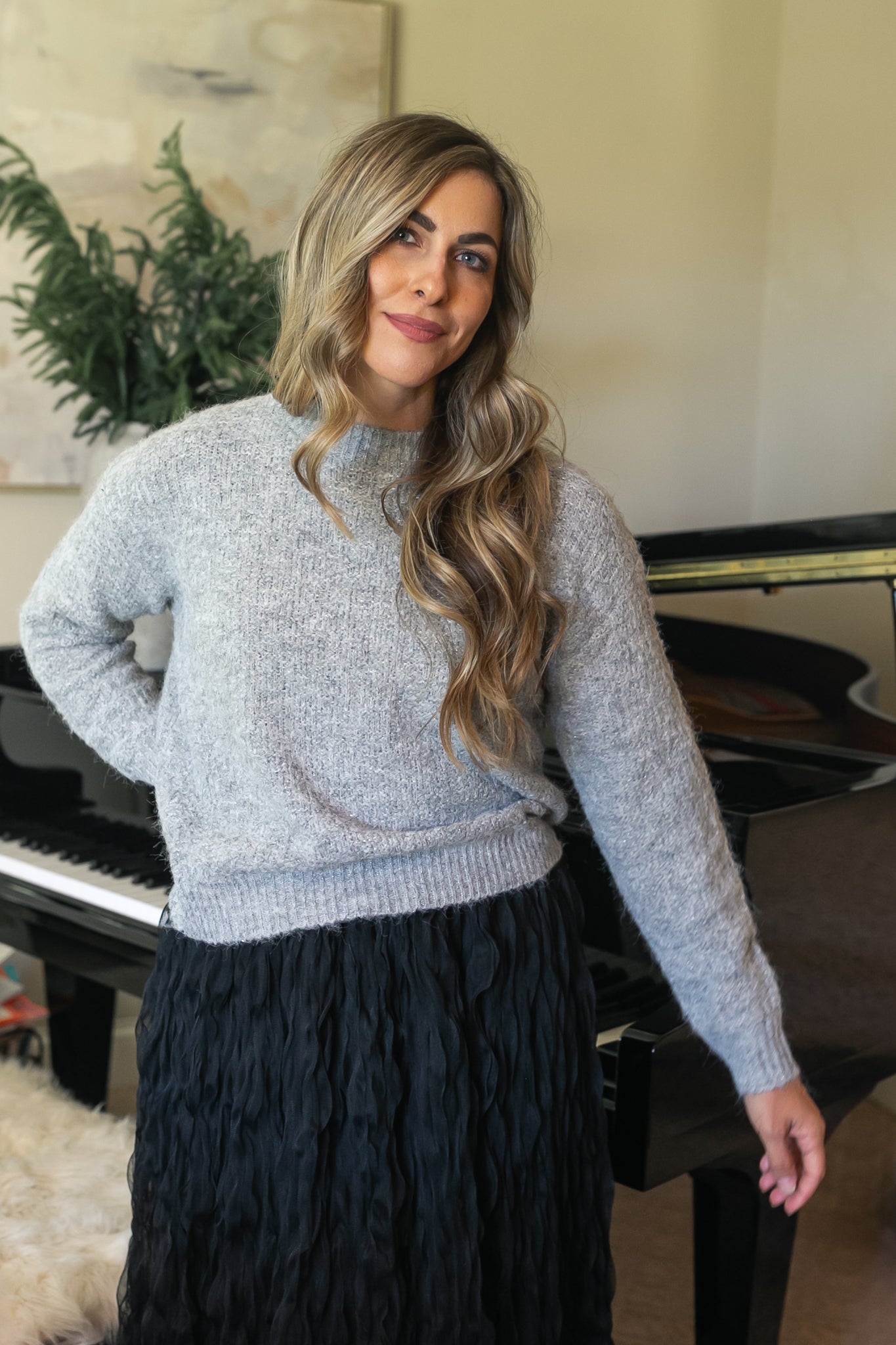 Bow Back Lurex Fuzzy Sweater - FINAL SALE