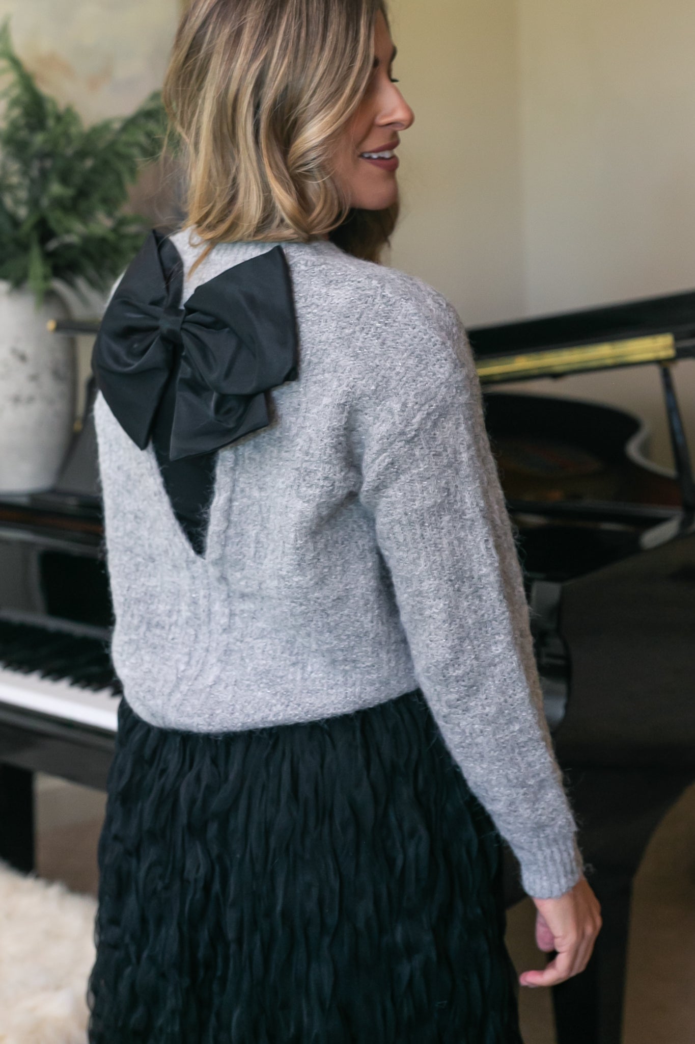 Bow Back Lurex Fuzzy Sweater - FINAL SALE