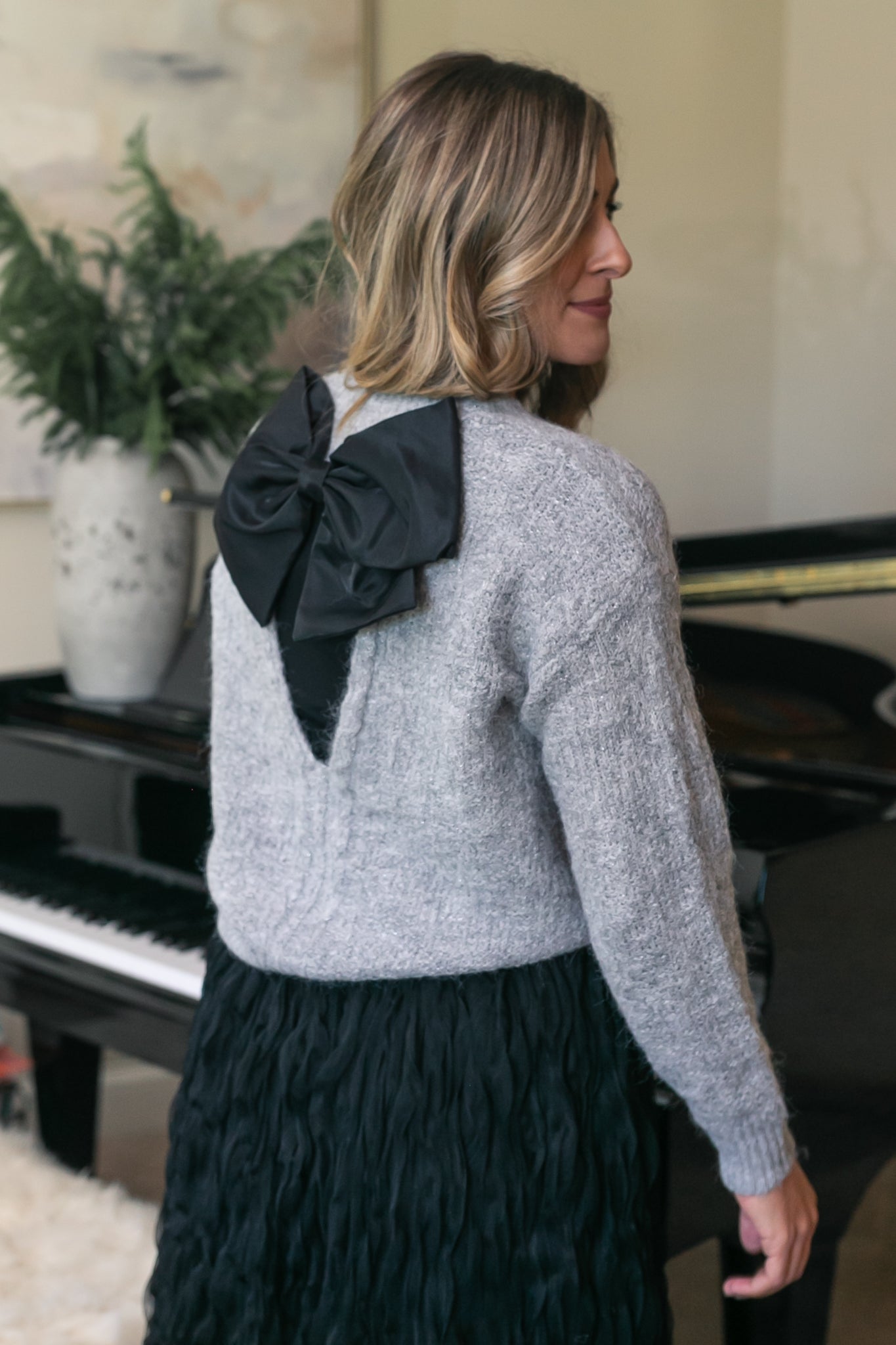 Bow Back Lurex Fuzzy Sweater - FINAL SALE