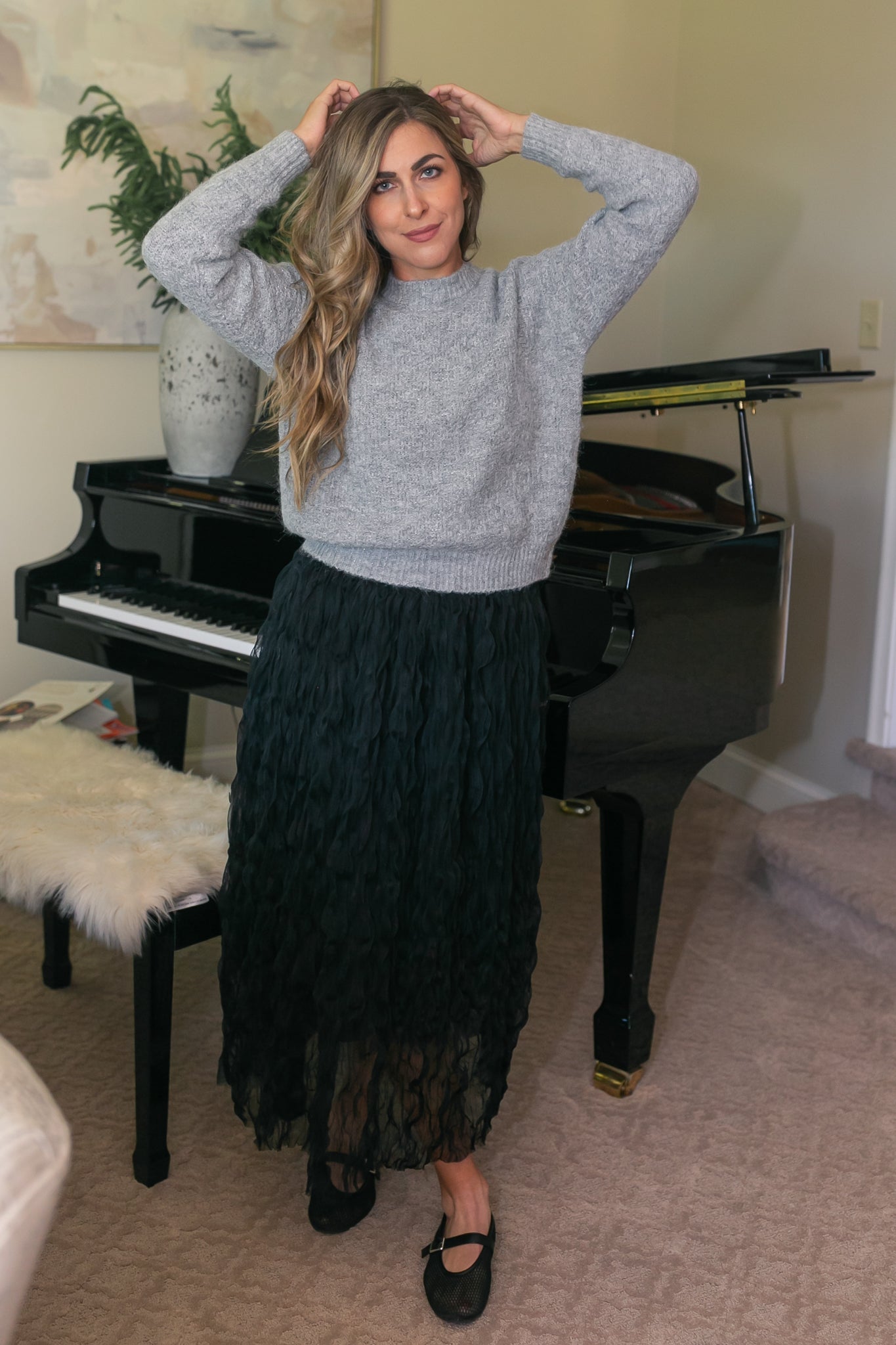 Bow Back Lurex Fuzzy Sweater - FINAL SALE