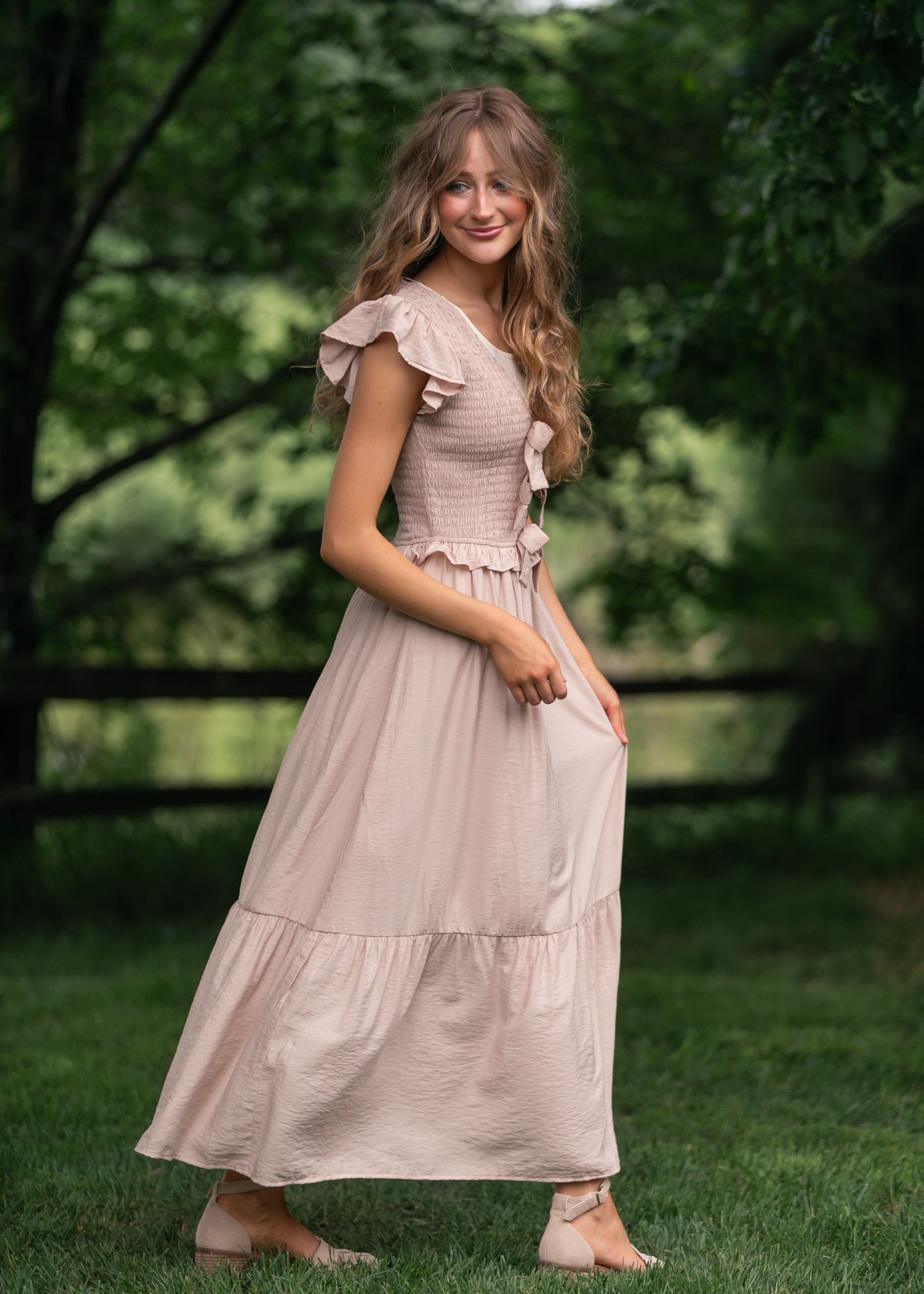 Bow Detail Smocked Midi Dress - FINAL SALE