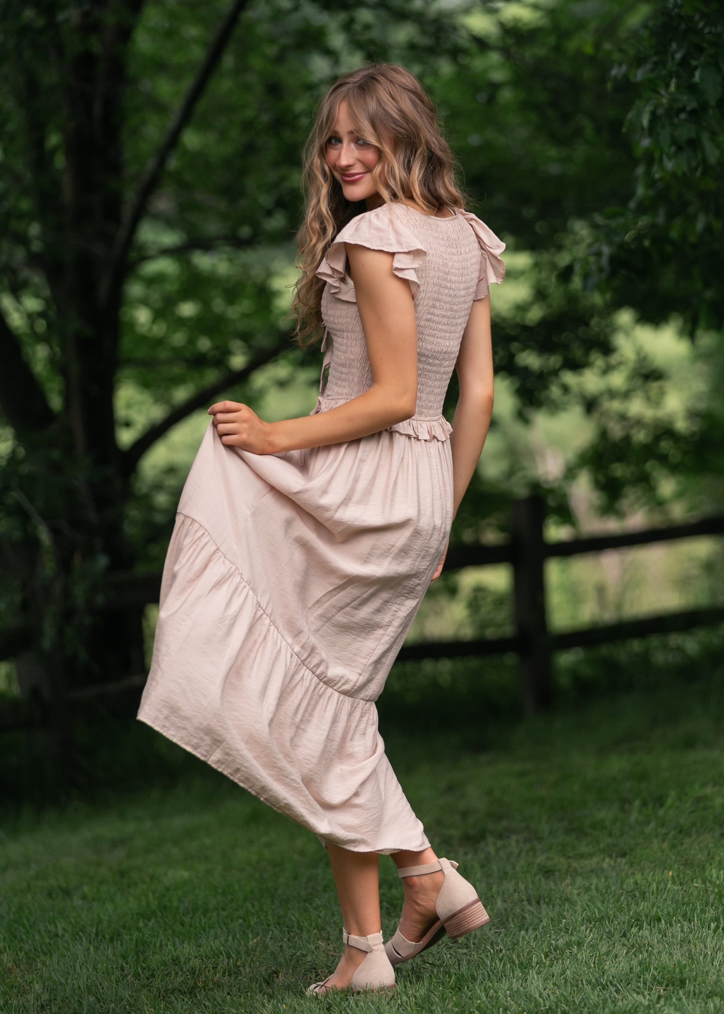 Bow Detail Smocked Midi Dress - FINAL SALE