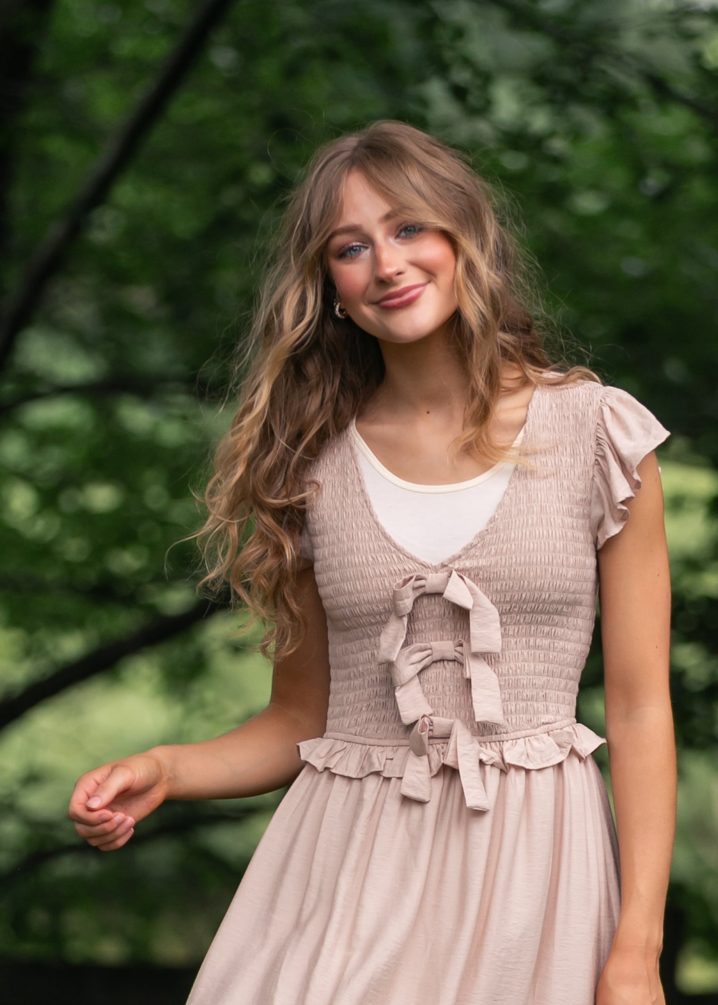 Bow Detail Smocked Midi Dress - FINAL SALE