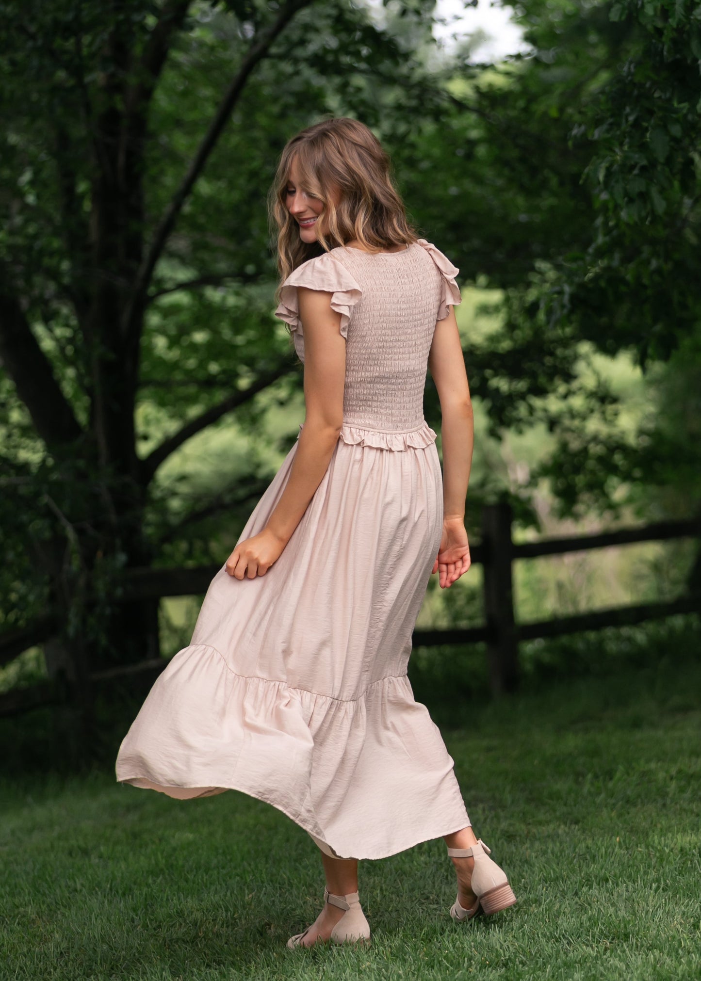 Bow Detail Smocked Midi Dress - FINAL SALE