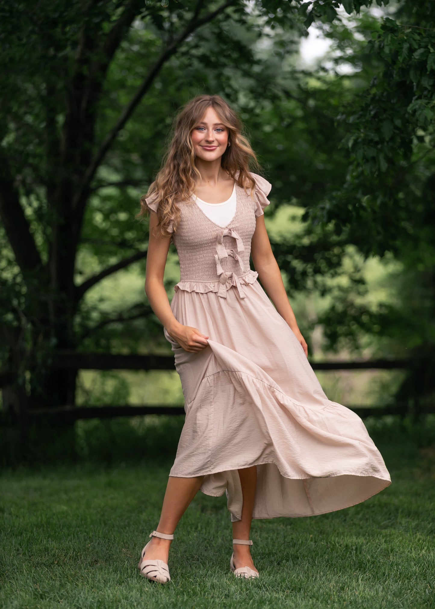 Bow Detail Smocked Midi Dress - FINAL SALE