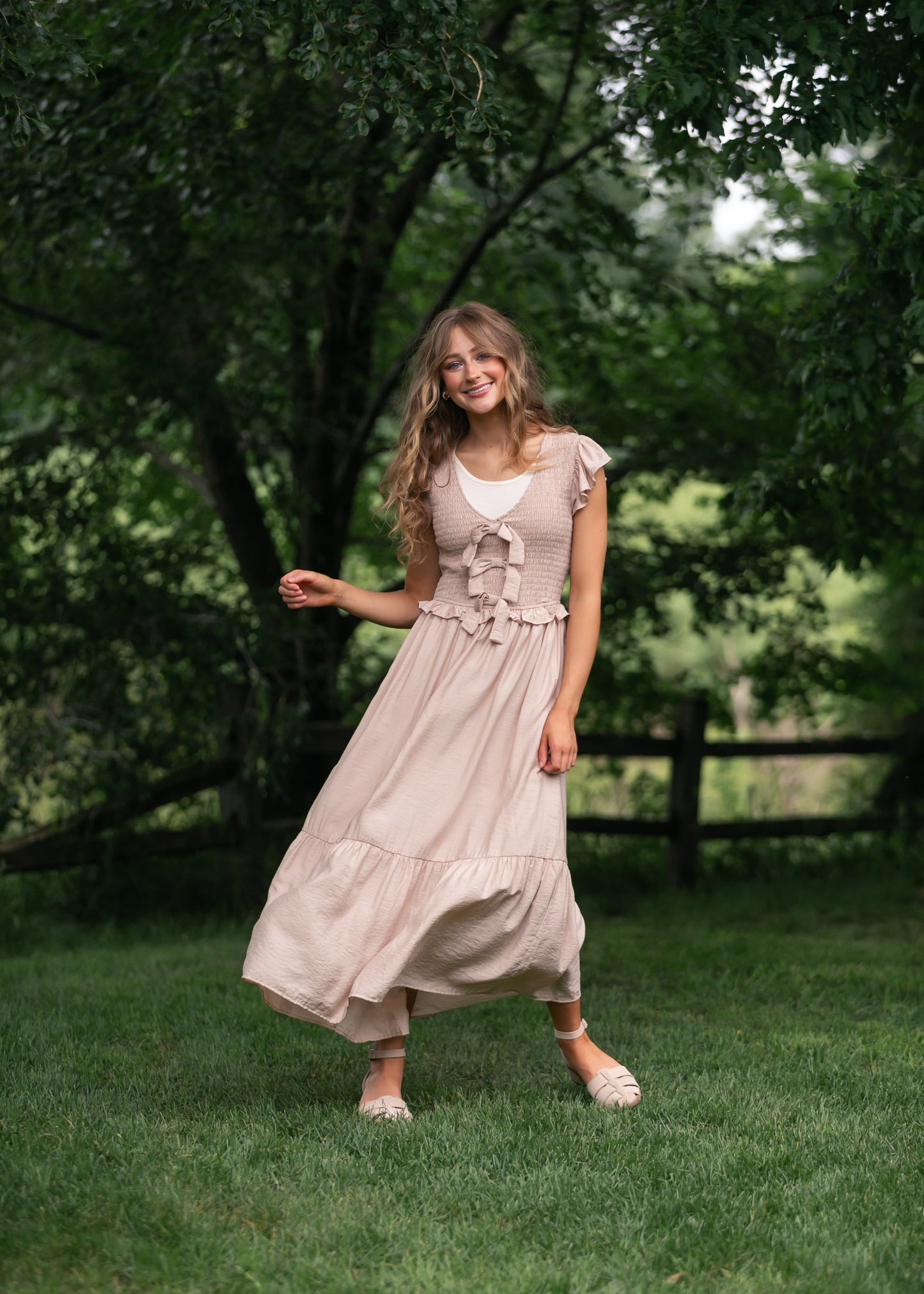 Bow Detail Smocked Midi Dress - FINAL SALE