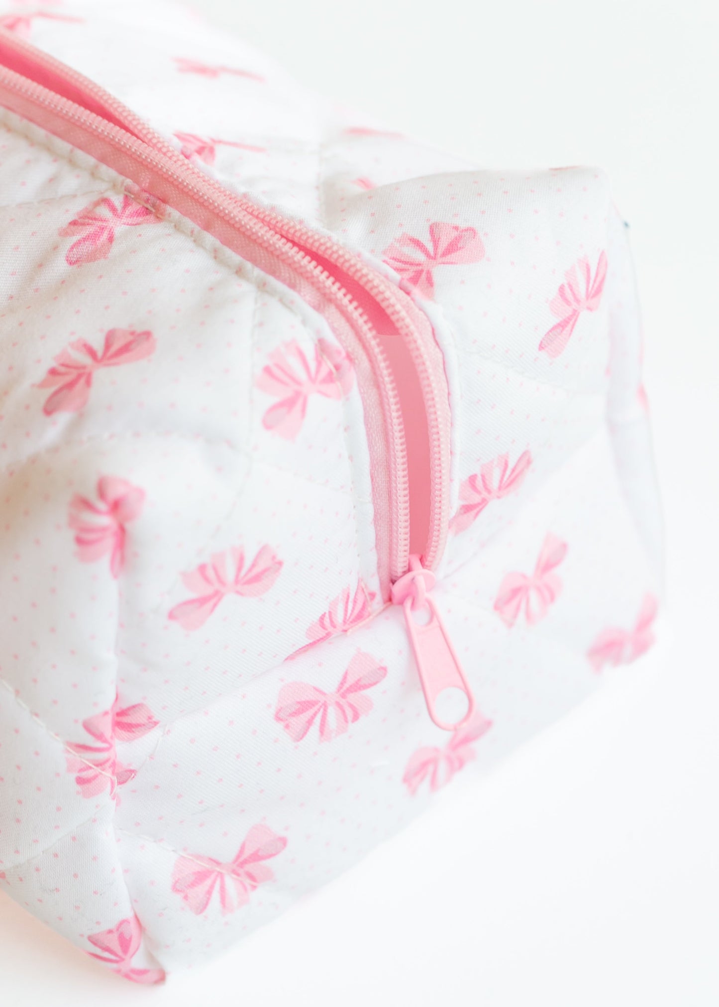 Bow Knot Quilted Zipper Makeup Bag - FINAL SALE
