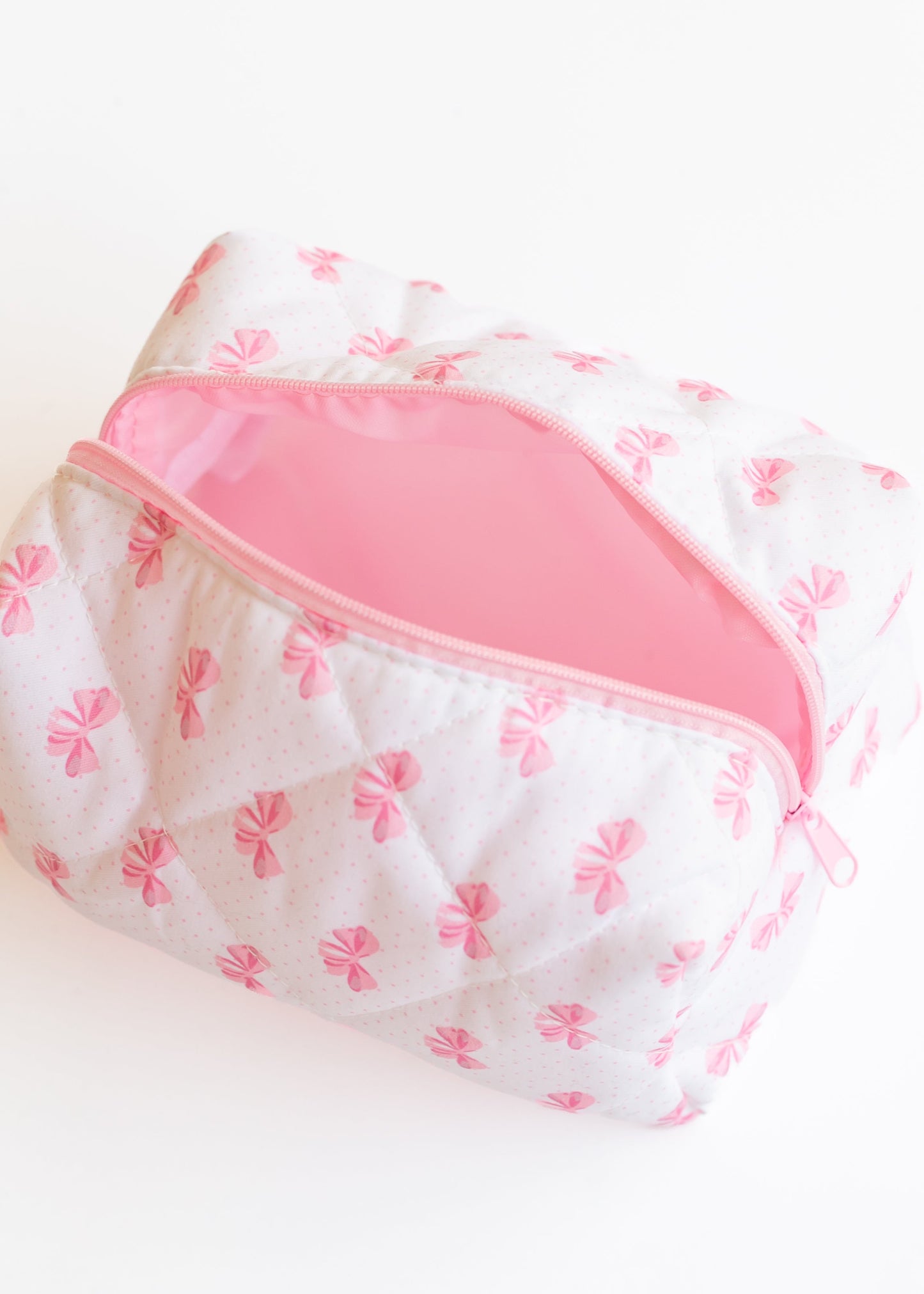 Bow Knot Quilted Zipper Makeup Bag - FINAL SALE