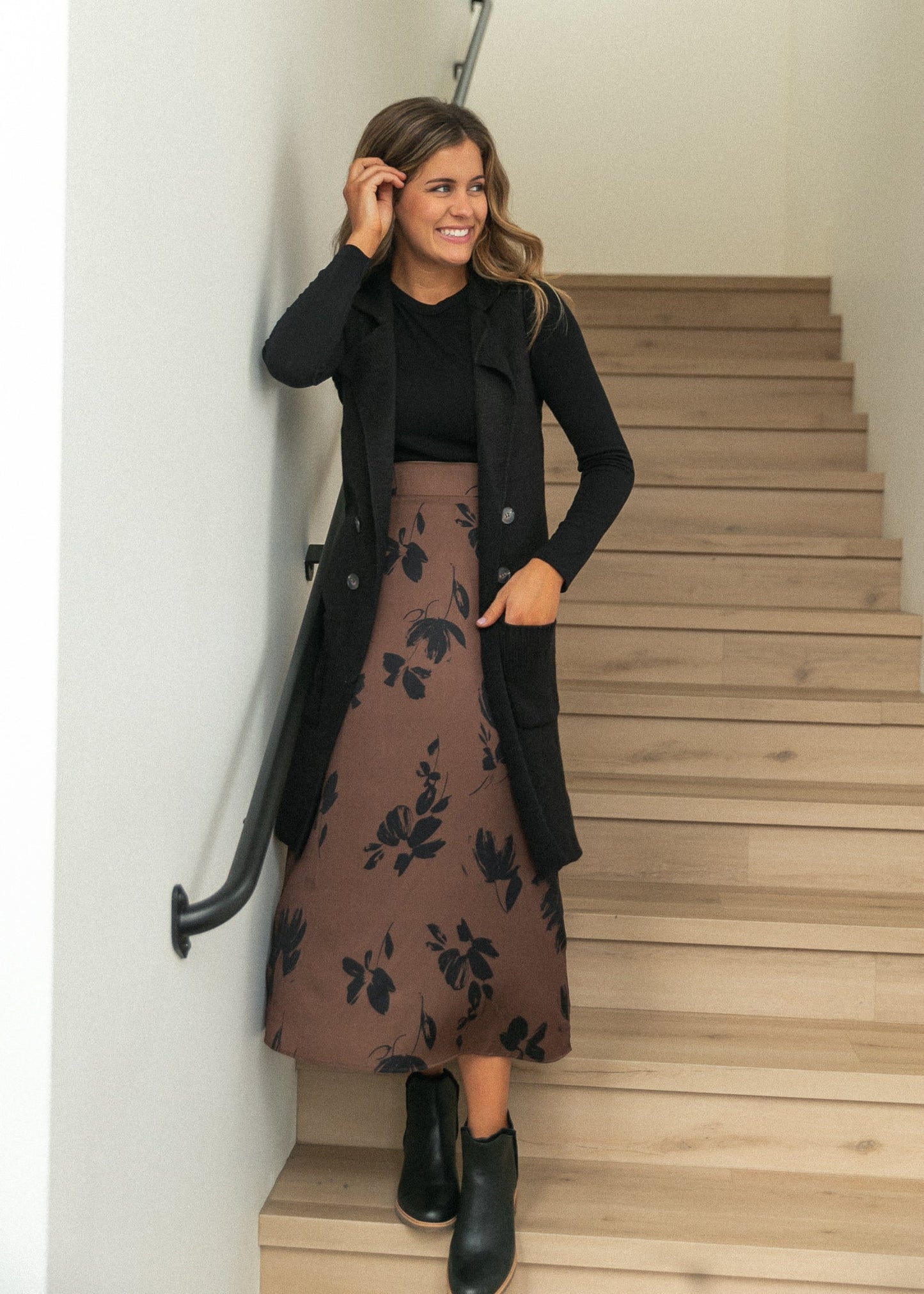 Braylyn Camel Floral Midi Skirt - FINAL SALE