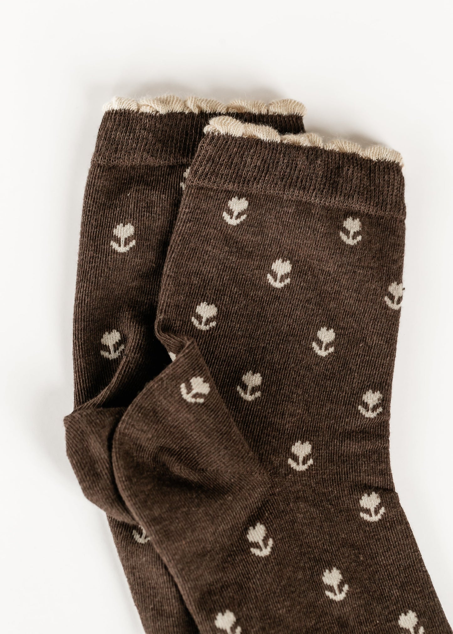 Brown Crew Floral Cotton Sock
