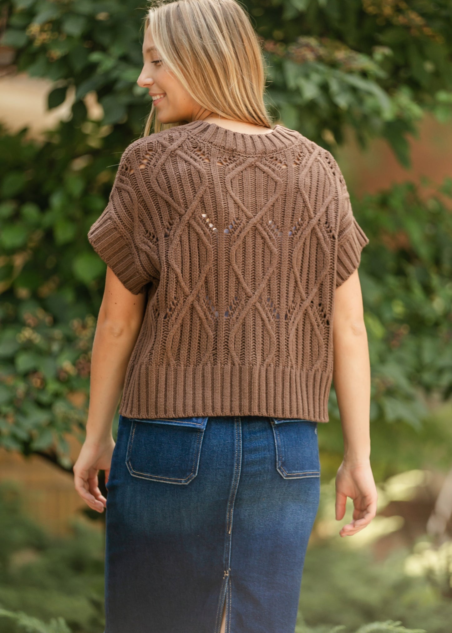 Brown Crochet Dolman Sleeve Top - FINAL SALE