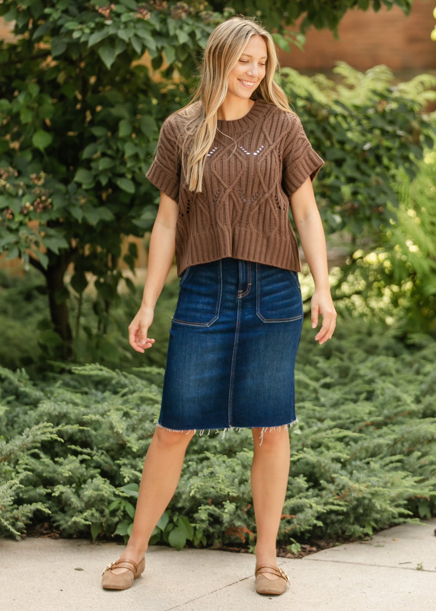 Brown Crochet Dolman Sleeve Top - FINAL SALE