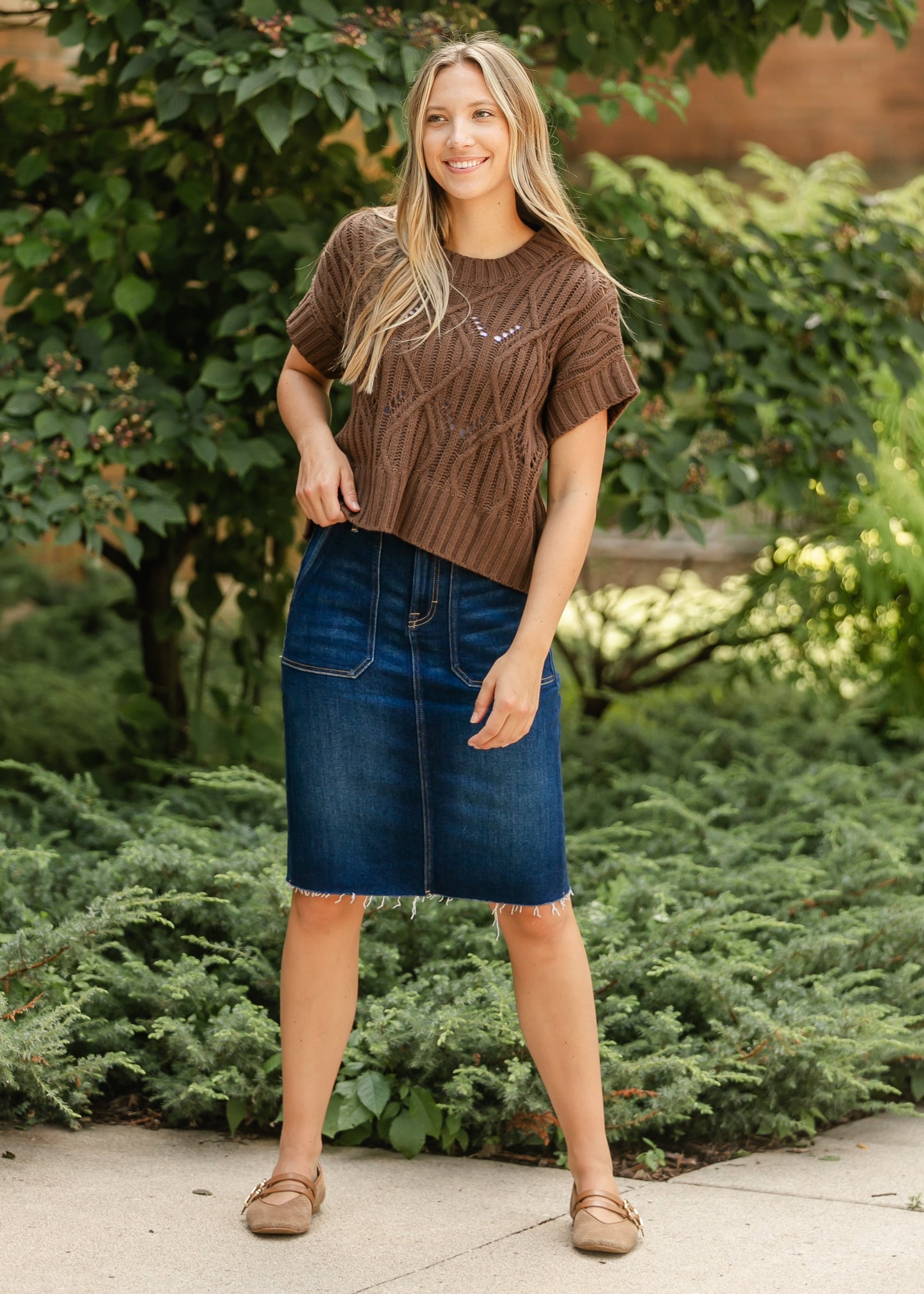 Brown Crochet Dolman Sleeve Top - FINAL SALE