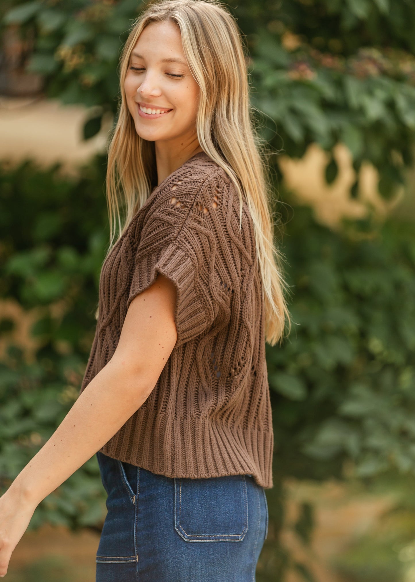 Brown Crochet Dolman Sleeve Top - FINAL SALE