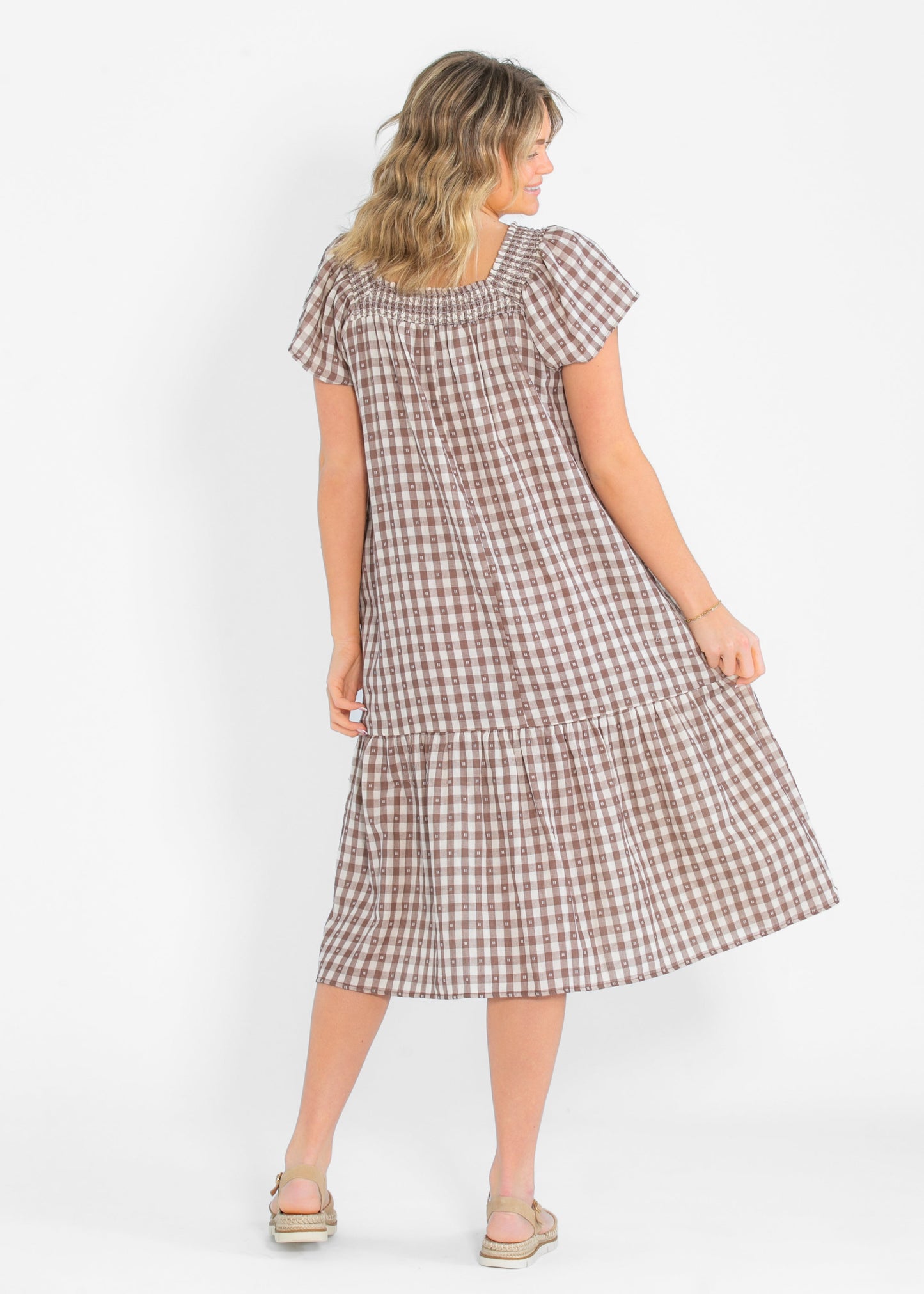 Andie Brown Gingham Short Sleeve Maxi Dress - FINAL SALE