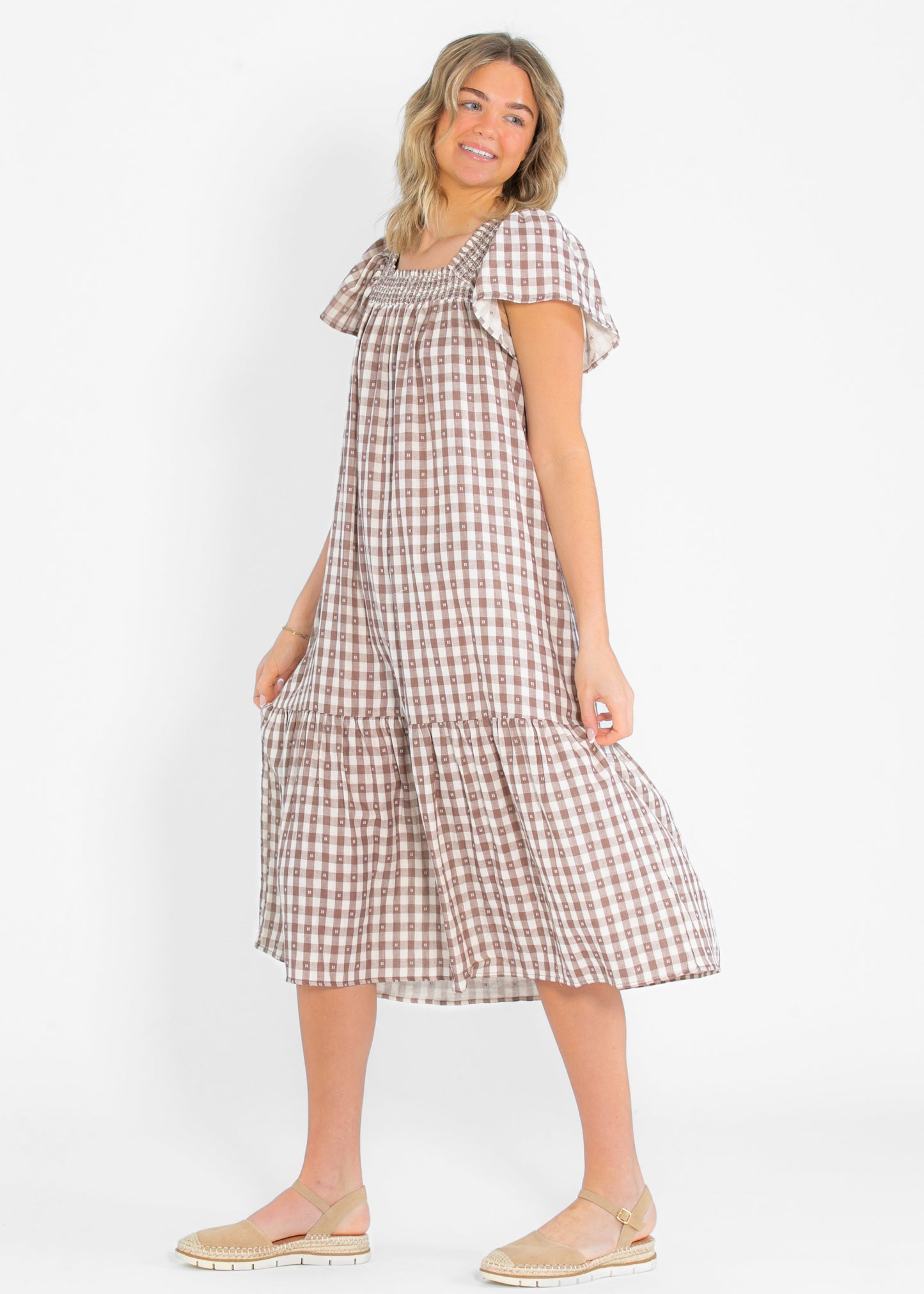 Andie Brown Gingham Short Sleeve Maxi Dress - FINAL SALE