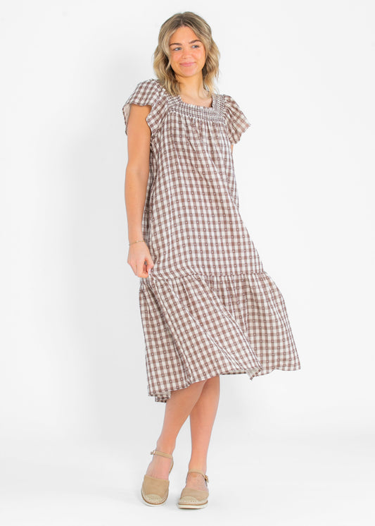 Andie Brown Gingham Short Sleeve Maxi Dress - FINAL SALE