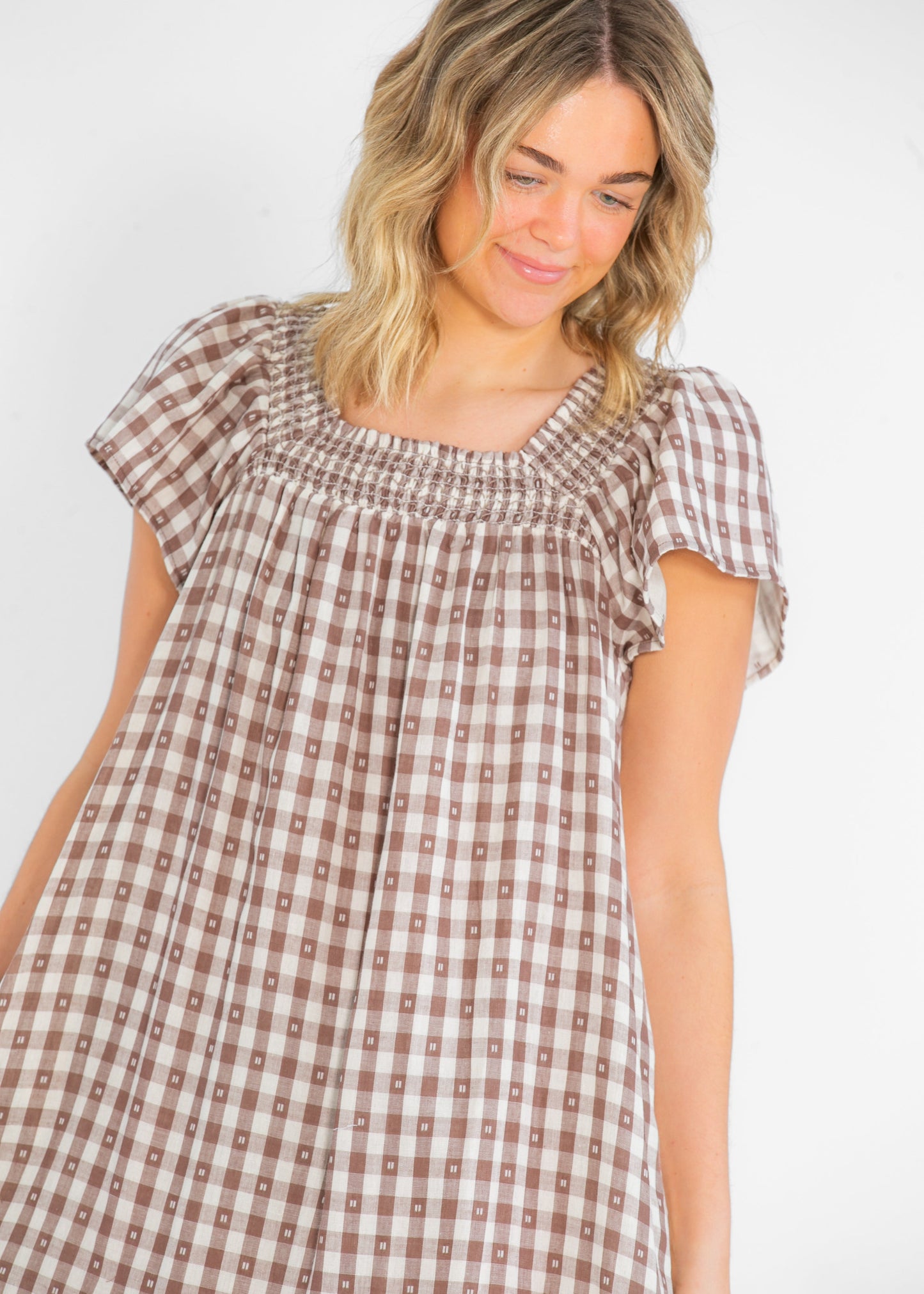 Andie Brown Gingham Short Sleeve Maxi Dress - FINAL SALE