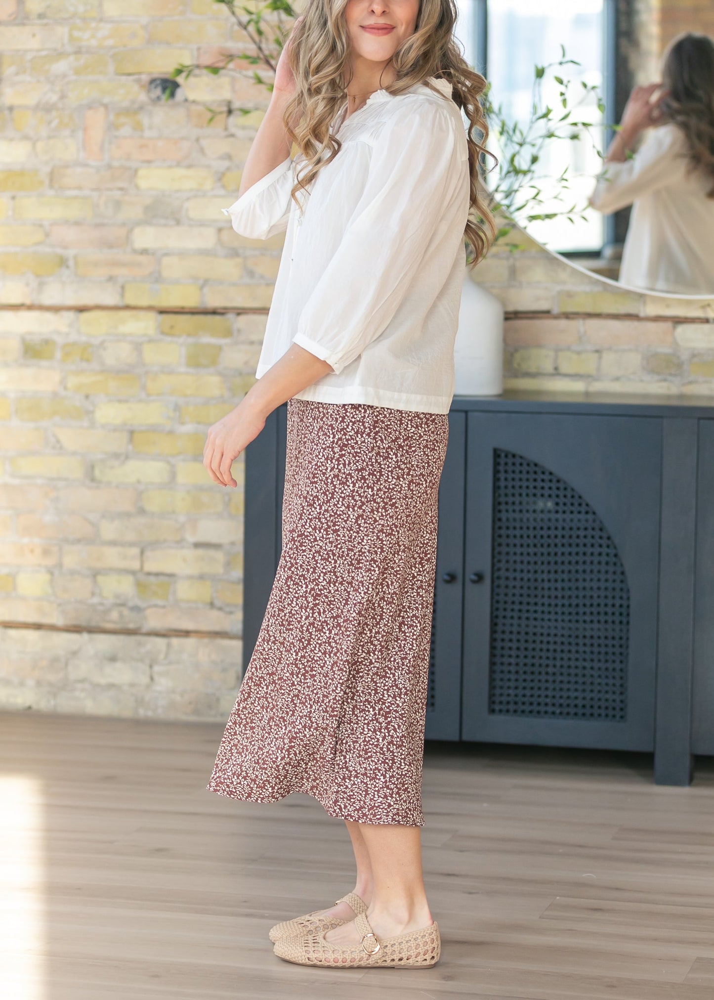 Brown June Floral Print Maxi Skirt