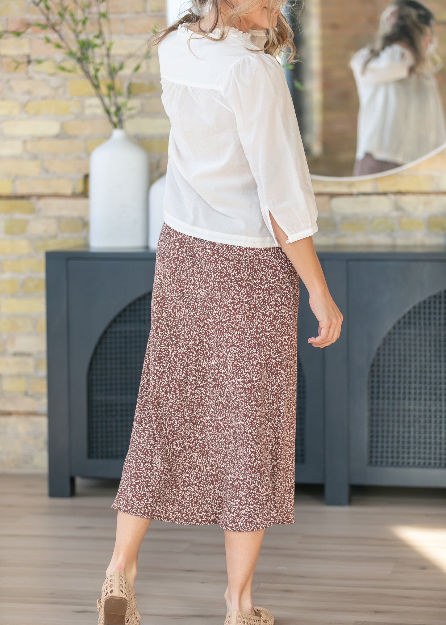 Brown June Floral Print Maxi Skirt