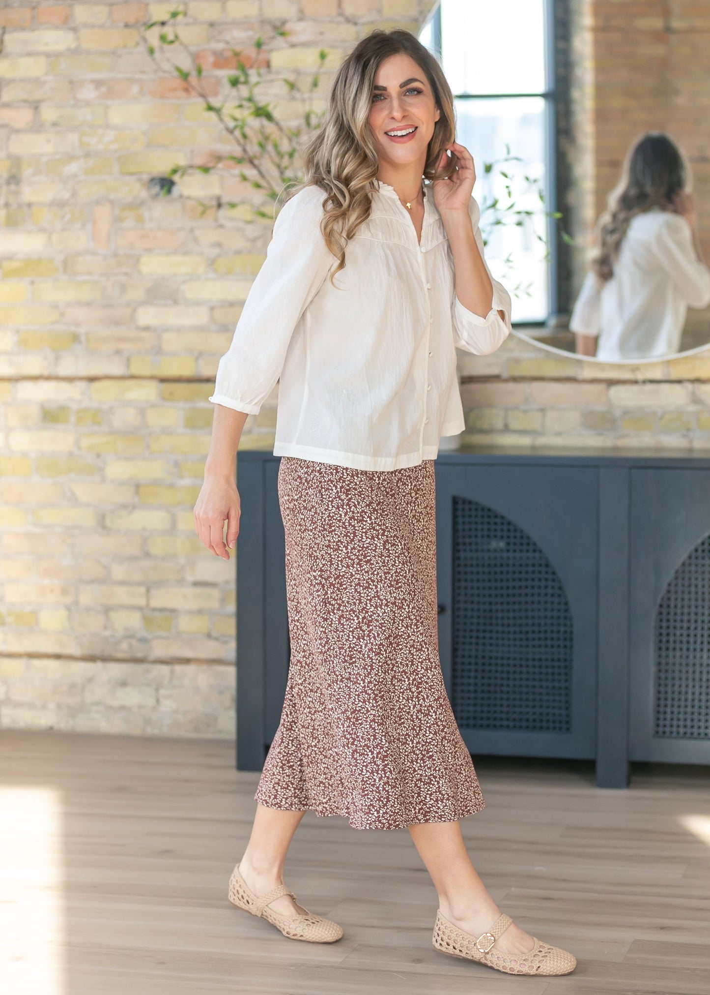 Brown June Floral Print Maxi Skirt