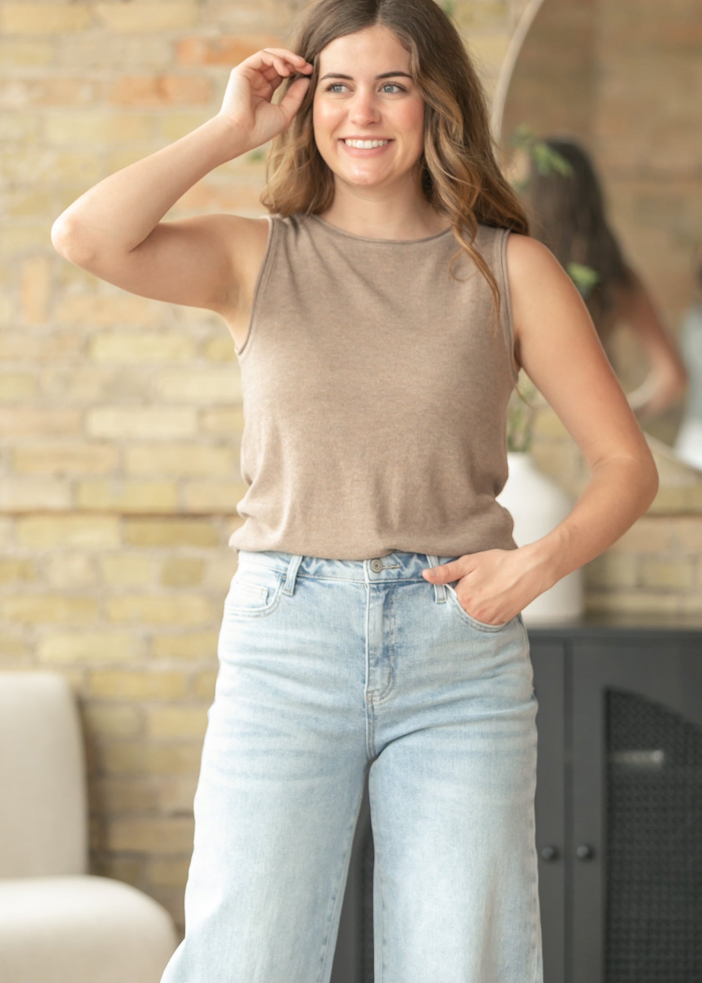 Brown Sleeveless Knit Top