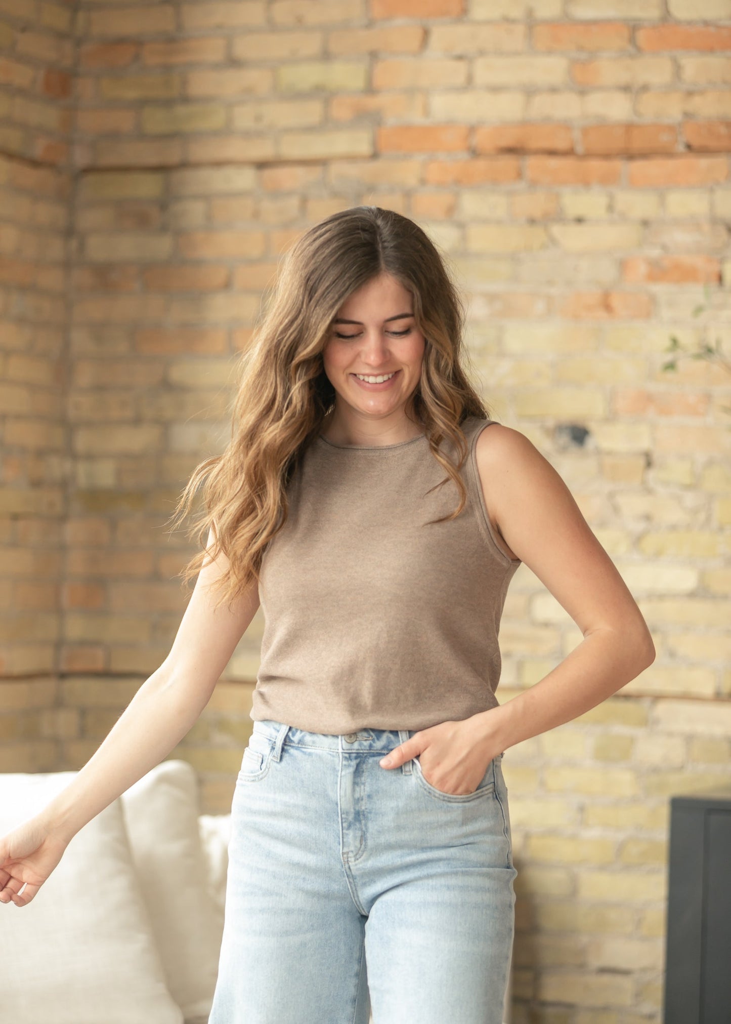 Brown Sleeveless Knit Top