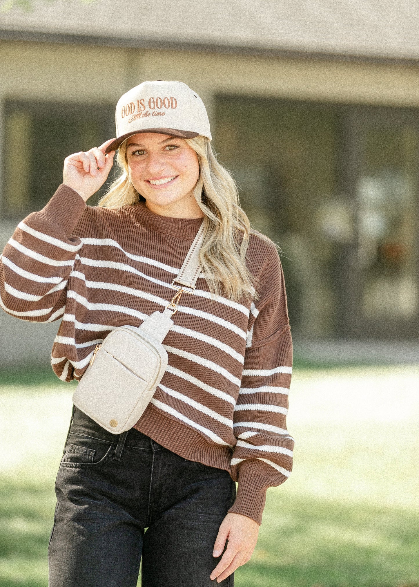 Brown Striped Crewneck Knit Sweater - FINAL SALE