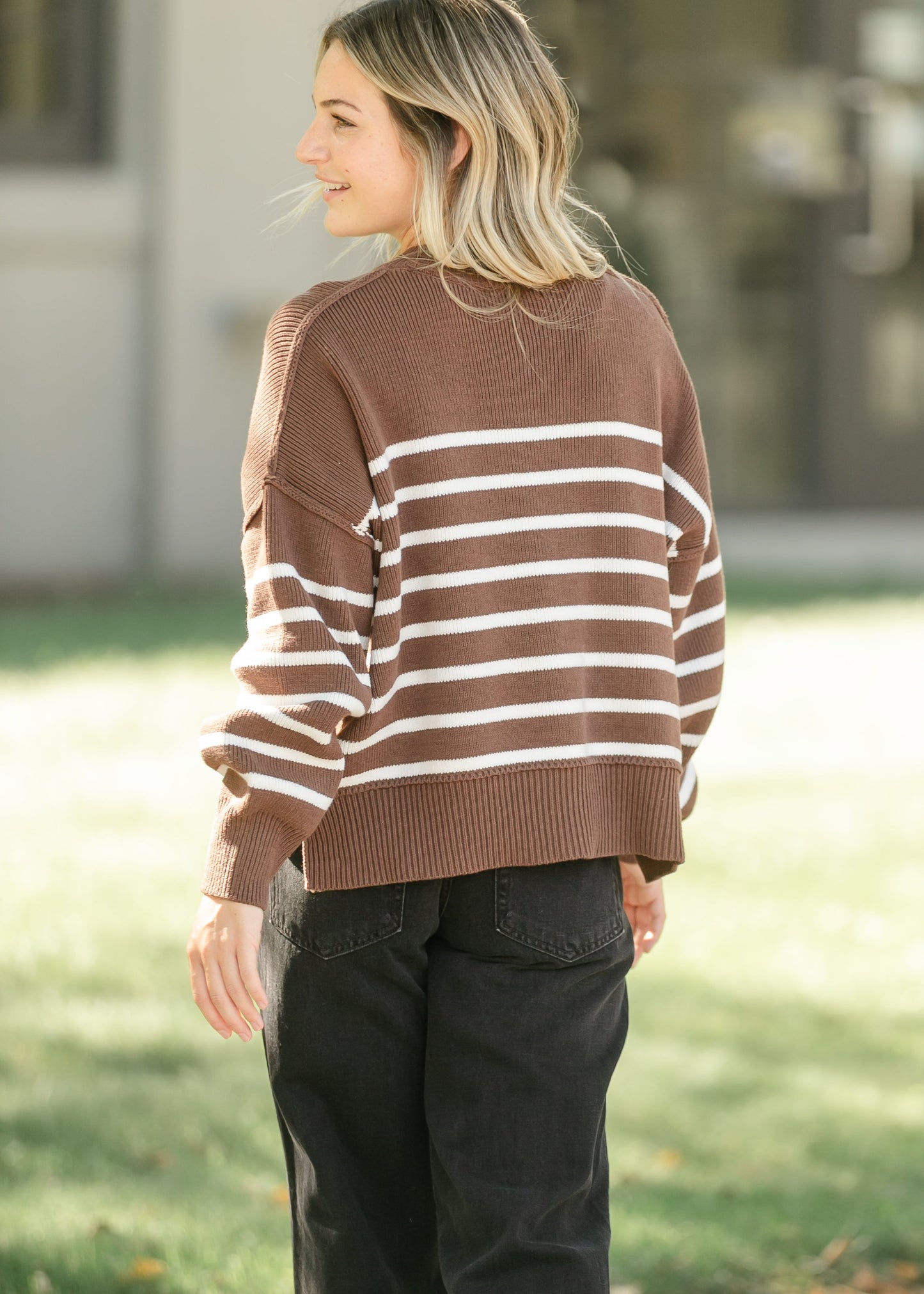 Brown Striped Crewneck Knit Sweater - FINAL SALE