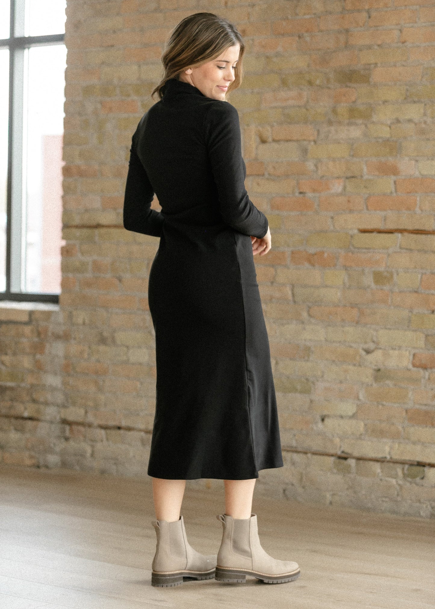 Brushed Rib Turtle Neck Maxi Dress