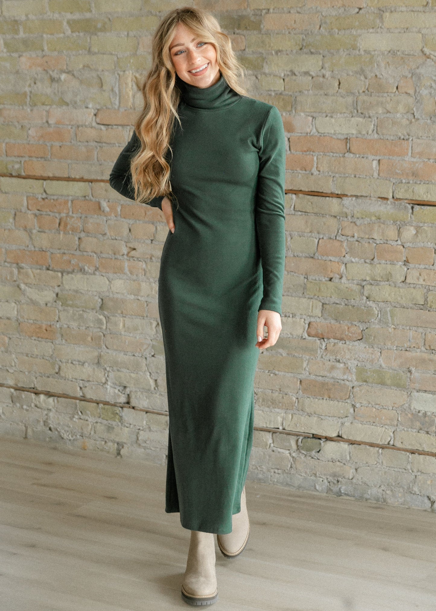 Brushed Rib Turtle Neck Maxi Dress