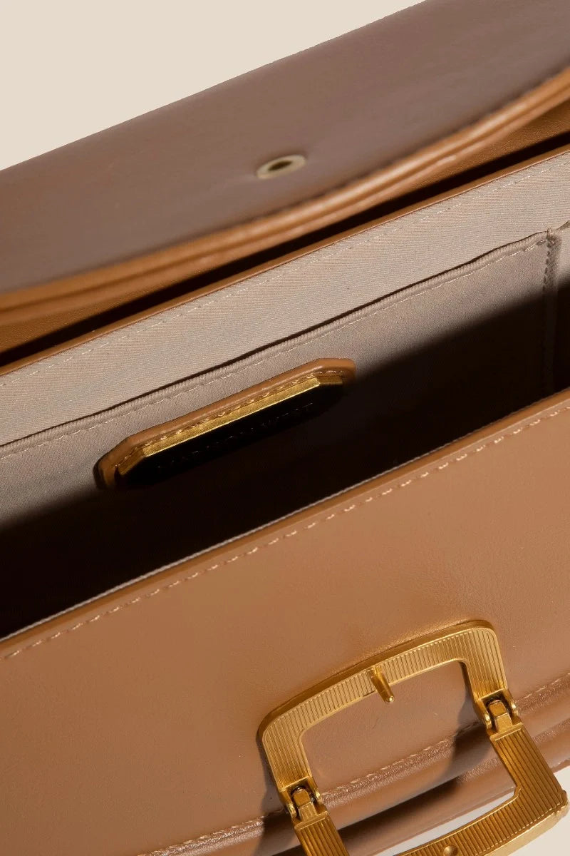Buckle Closure Crescent Faux Leather Hand Bag