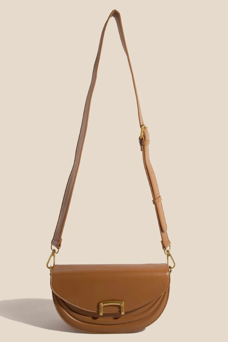 Buckle Closure Crescent Faux Leather Hand Bag