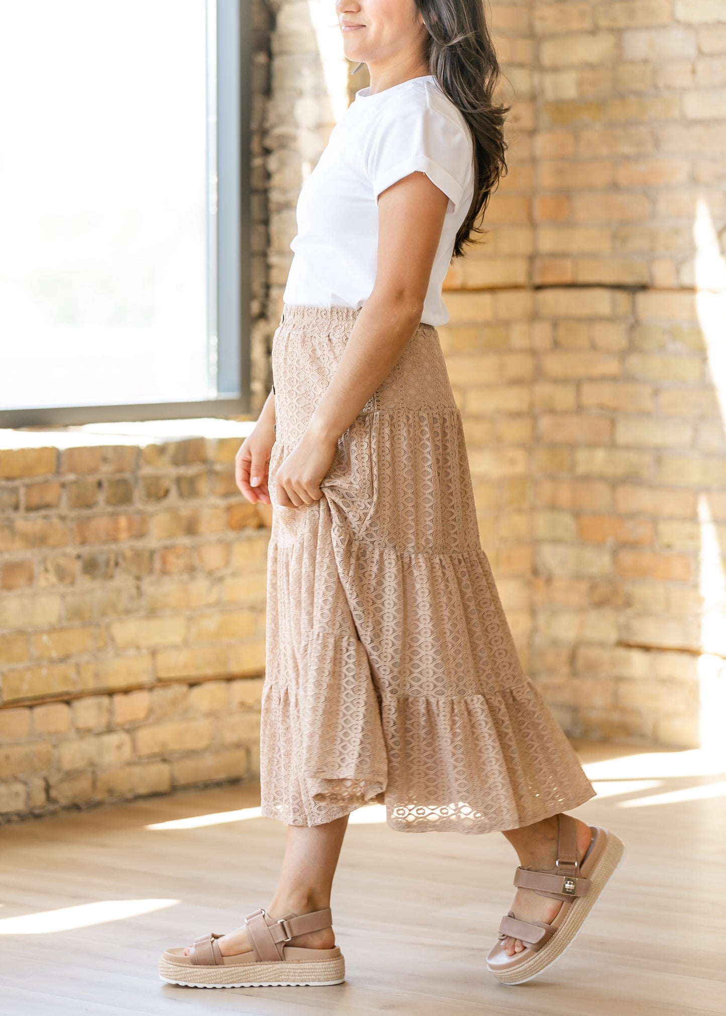 Button Detailed Tiered Lace Skirt - FINAL SALE