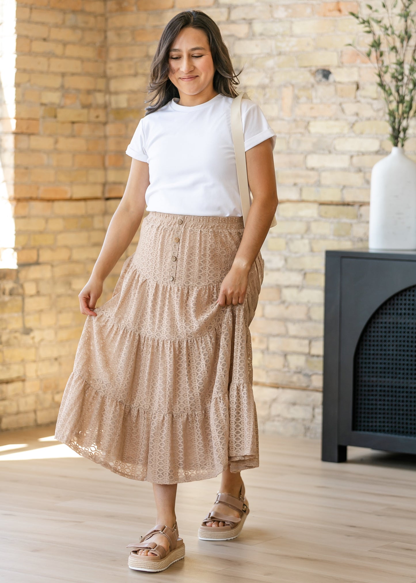 Button Detailed Tiered Lace Skirt - FINAL SALE