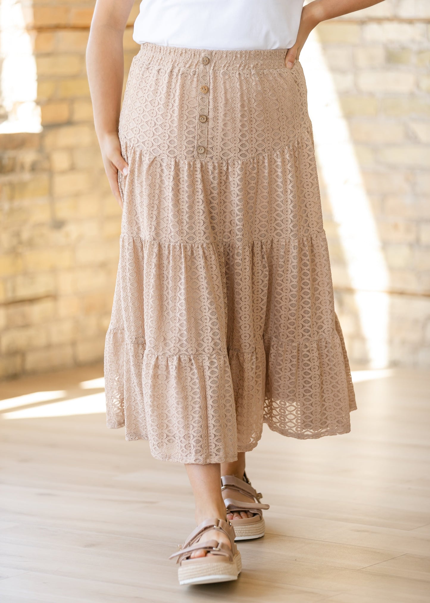 Button Detailed Tiered Lace Skirt - FINAL SALE