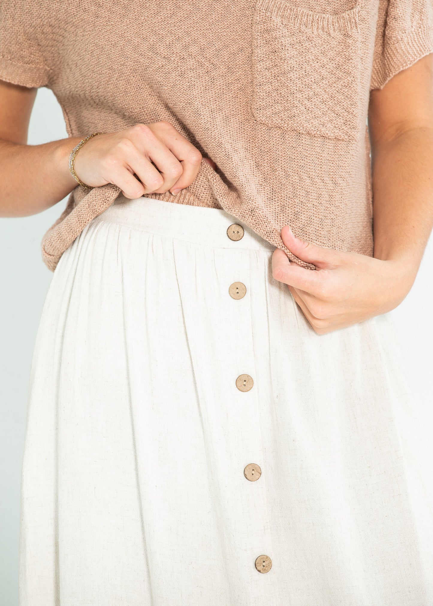 Button Down Linen Blend Midi Skirt - FINAL SALE